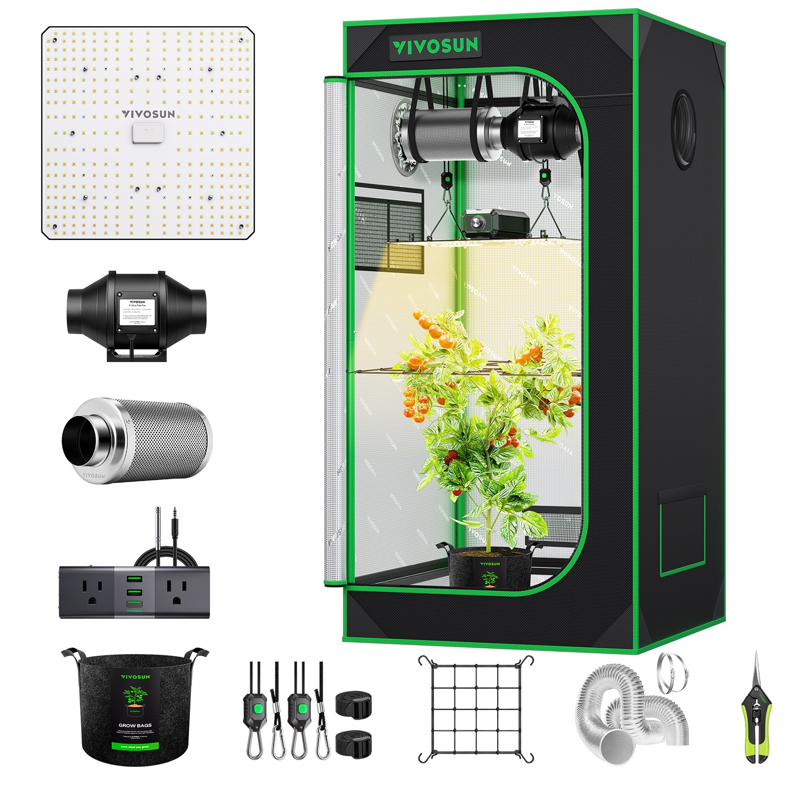VIVOSUN 2X2ft Wifi Starter Grow Tent Kit 100W LED 4" Ventilation Kit A22 GrowHub