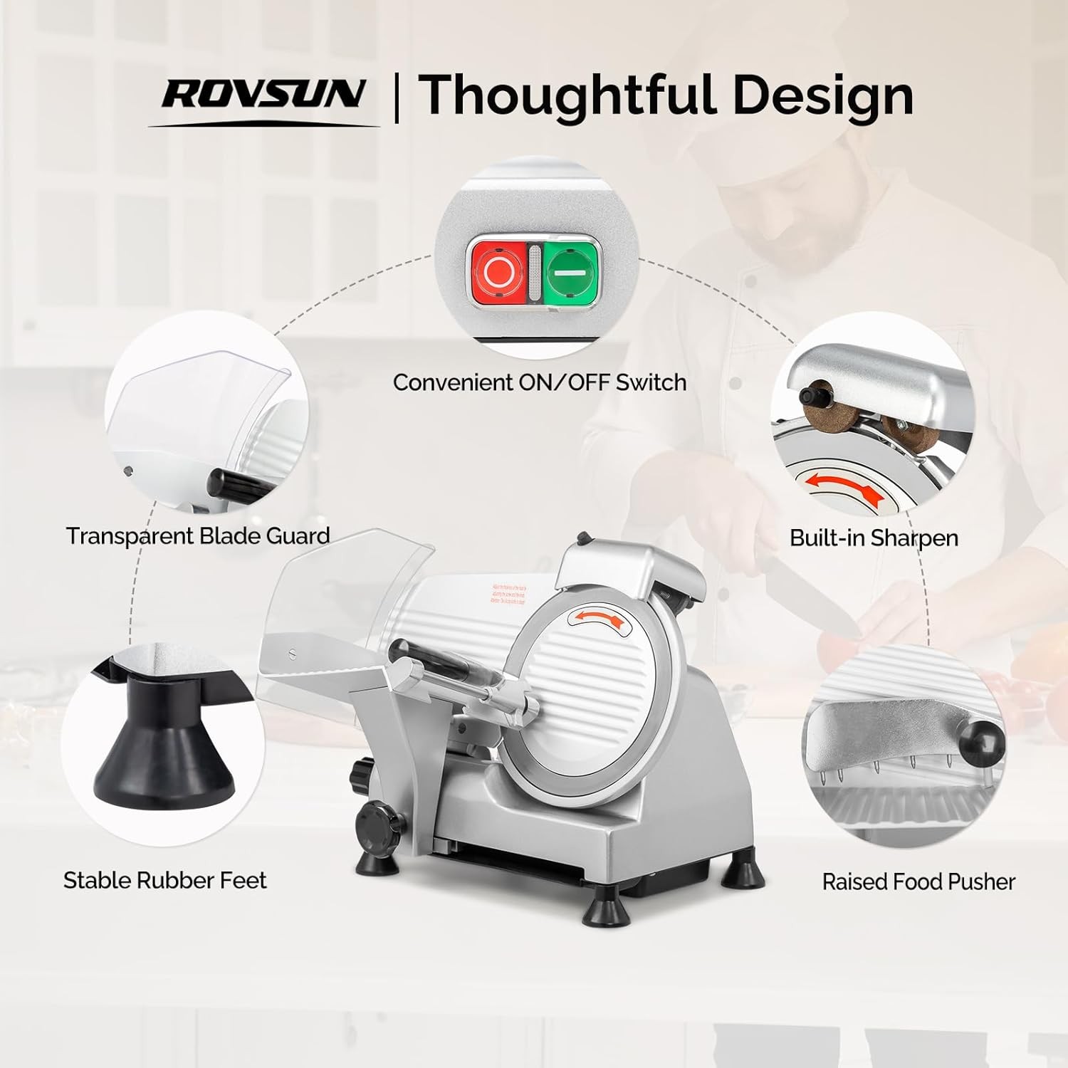 ROVSUN Commercial Electric Meat Slicer Machine, 10" Food Cutter Deli Cheese 240W