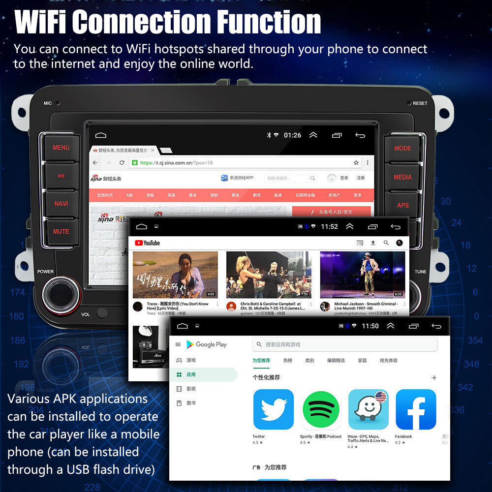 7'' Multimedia Player GPS Sat Nav Carplay Android 11 FM For VW Golf 5 6 Passat Polo