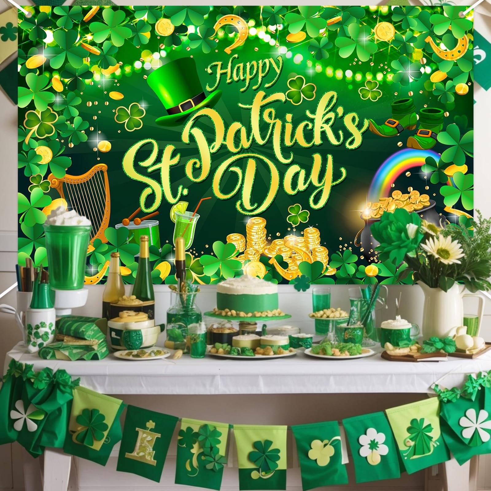 Happy St. Patrick's Day Backdrop Banner Spring Lucky Green Shamrock Backgroun