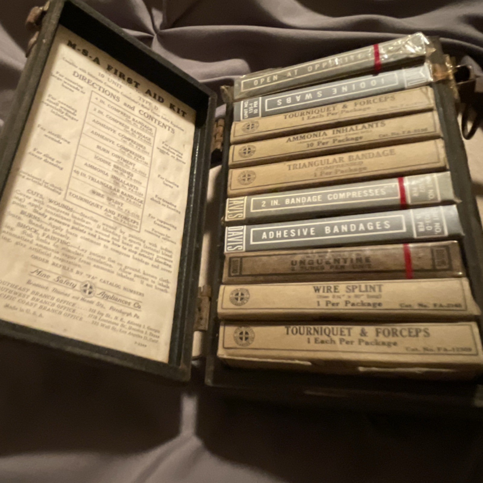 Mine Safety Appliances Co. Military Surplus First Aid Kit Original Contents