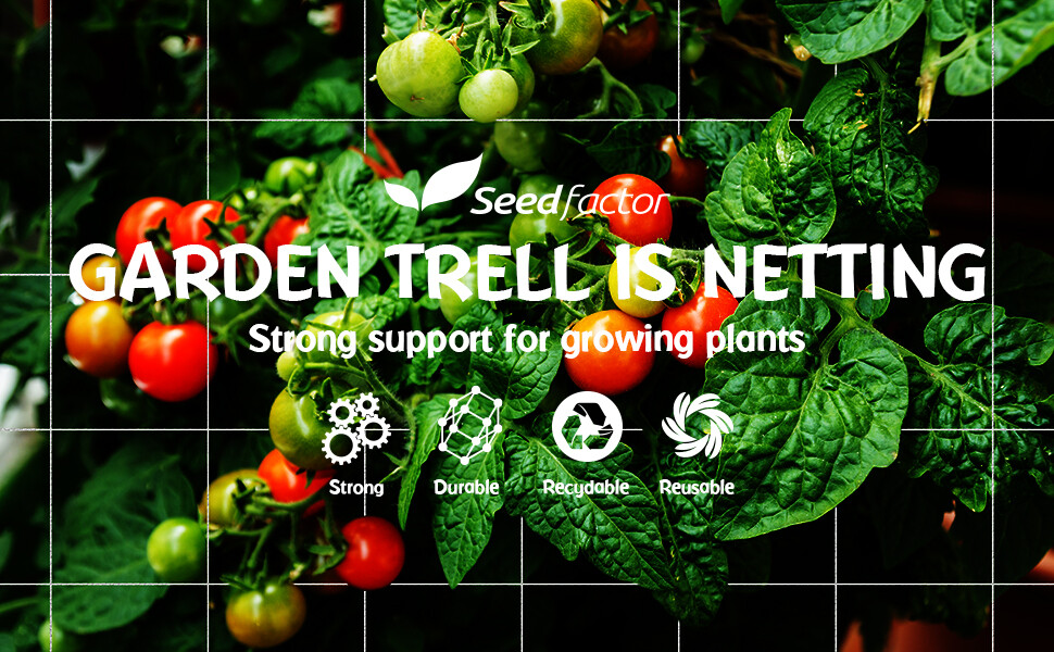 Seedfactor Plant Trellis Netting Garden HeavyDuty Polyester Grow Net +SquareMesh