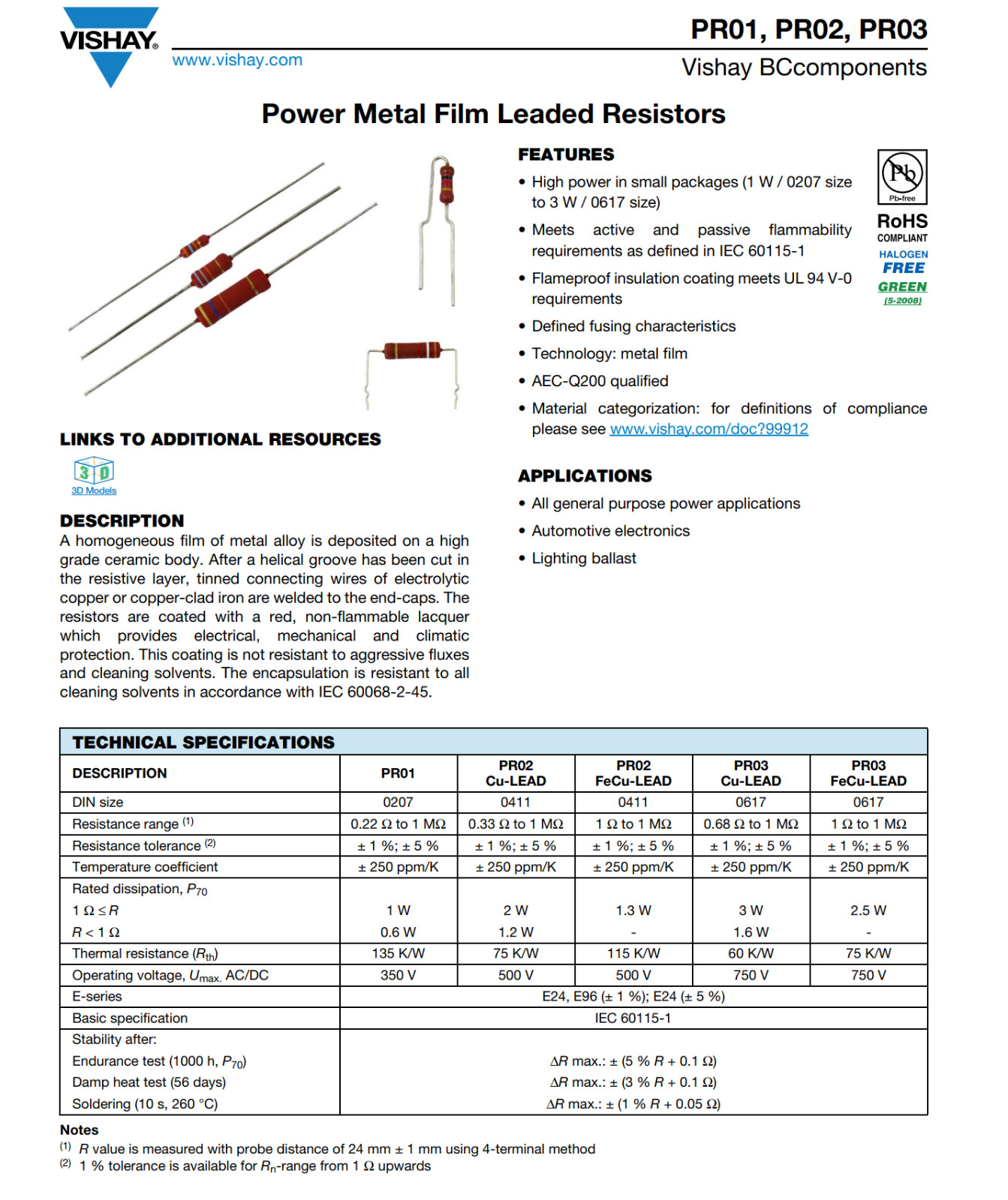 25PCS PR03000204700JAC00 Vishay 470Ohm 5% 3W Metal Film Flameproof Resistor PR03