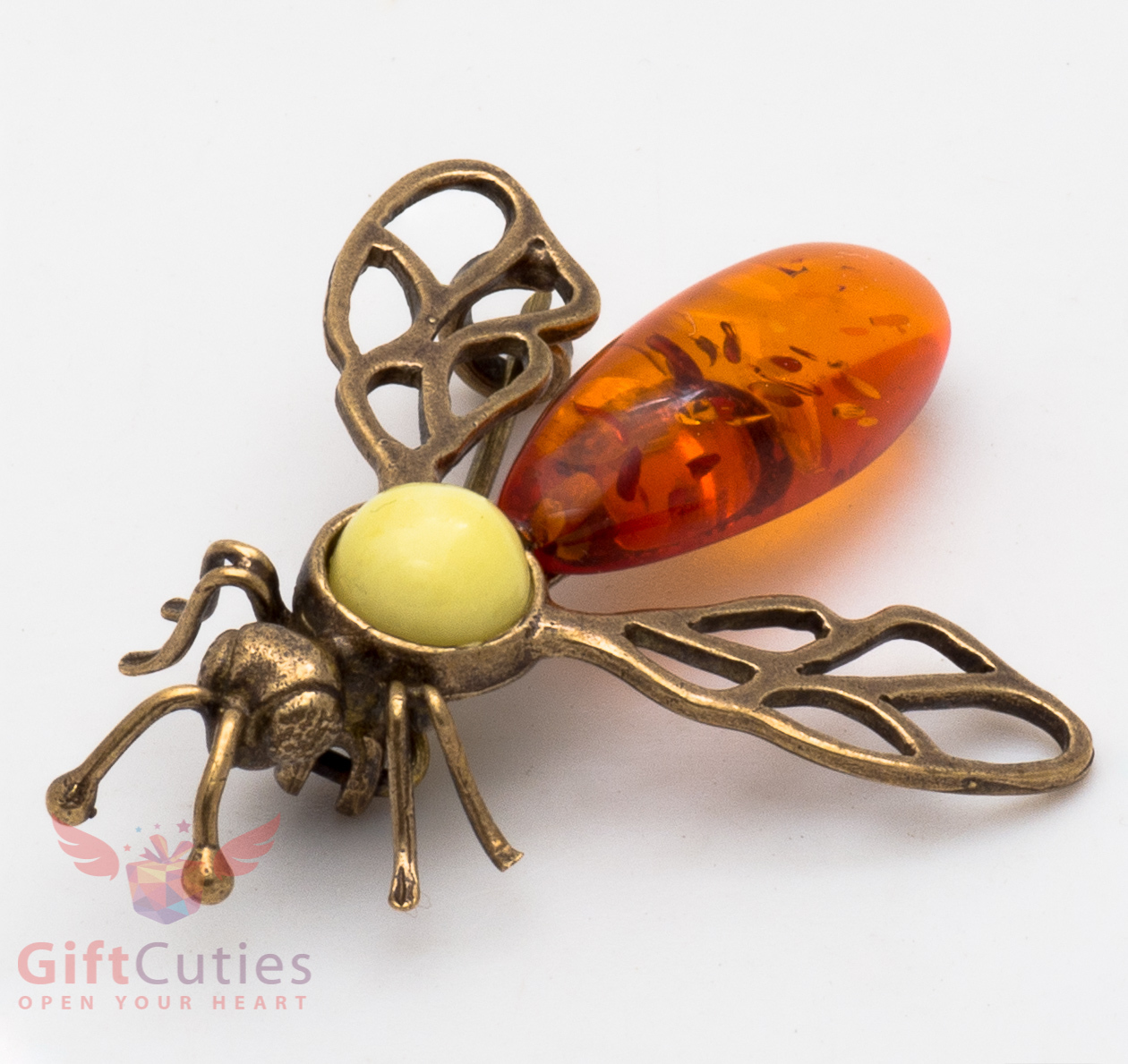 Solid Brass Amber Fly Insect Brooch IronWork