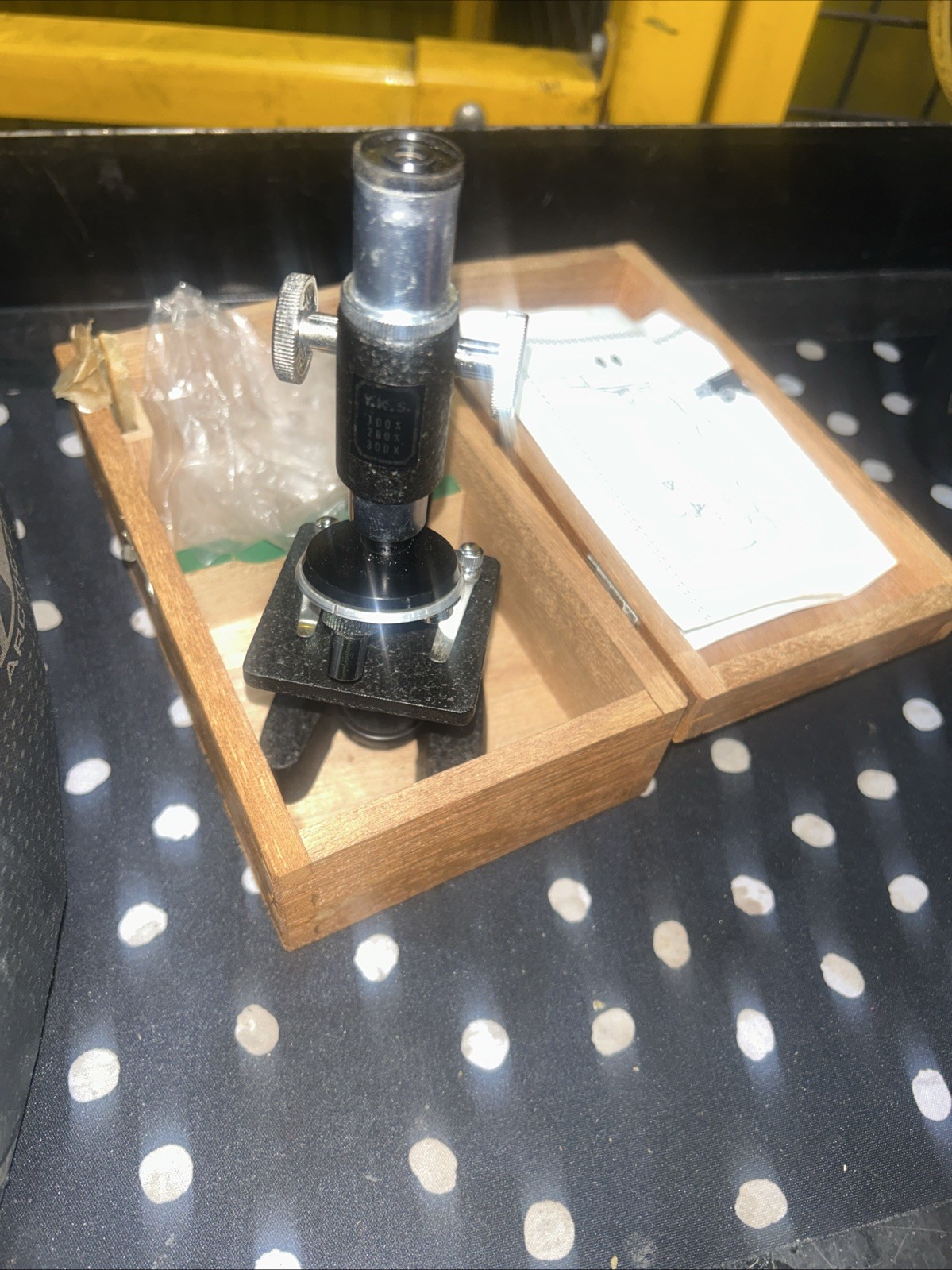 Vintage Y.K.S Microsope With Wood Box Made In Japan