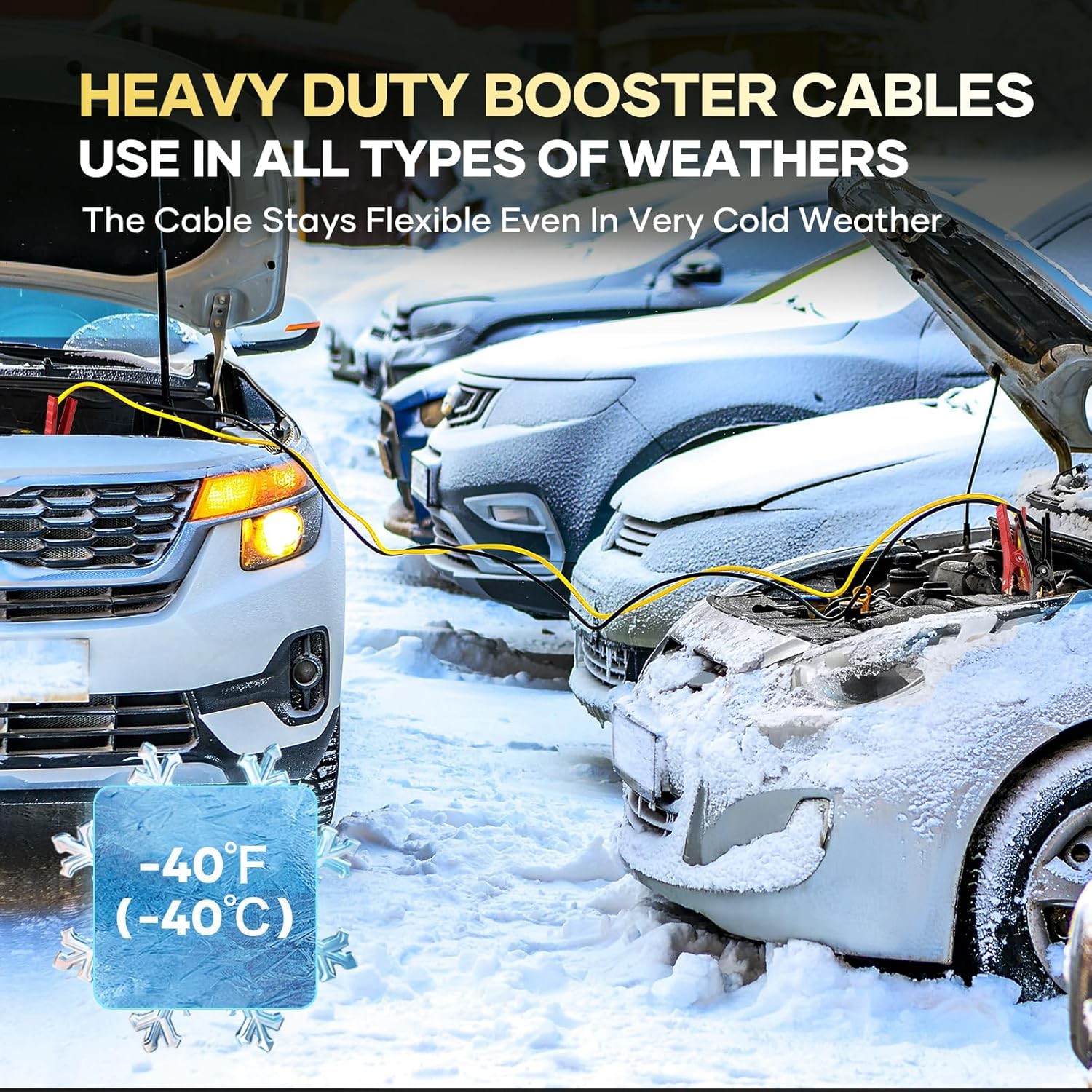 6 Gauge 16FT Jumper Cables Heavy Duty Tangle-Free with Strong Clamps