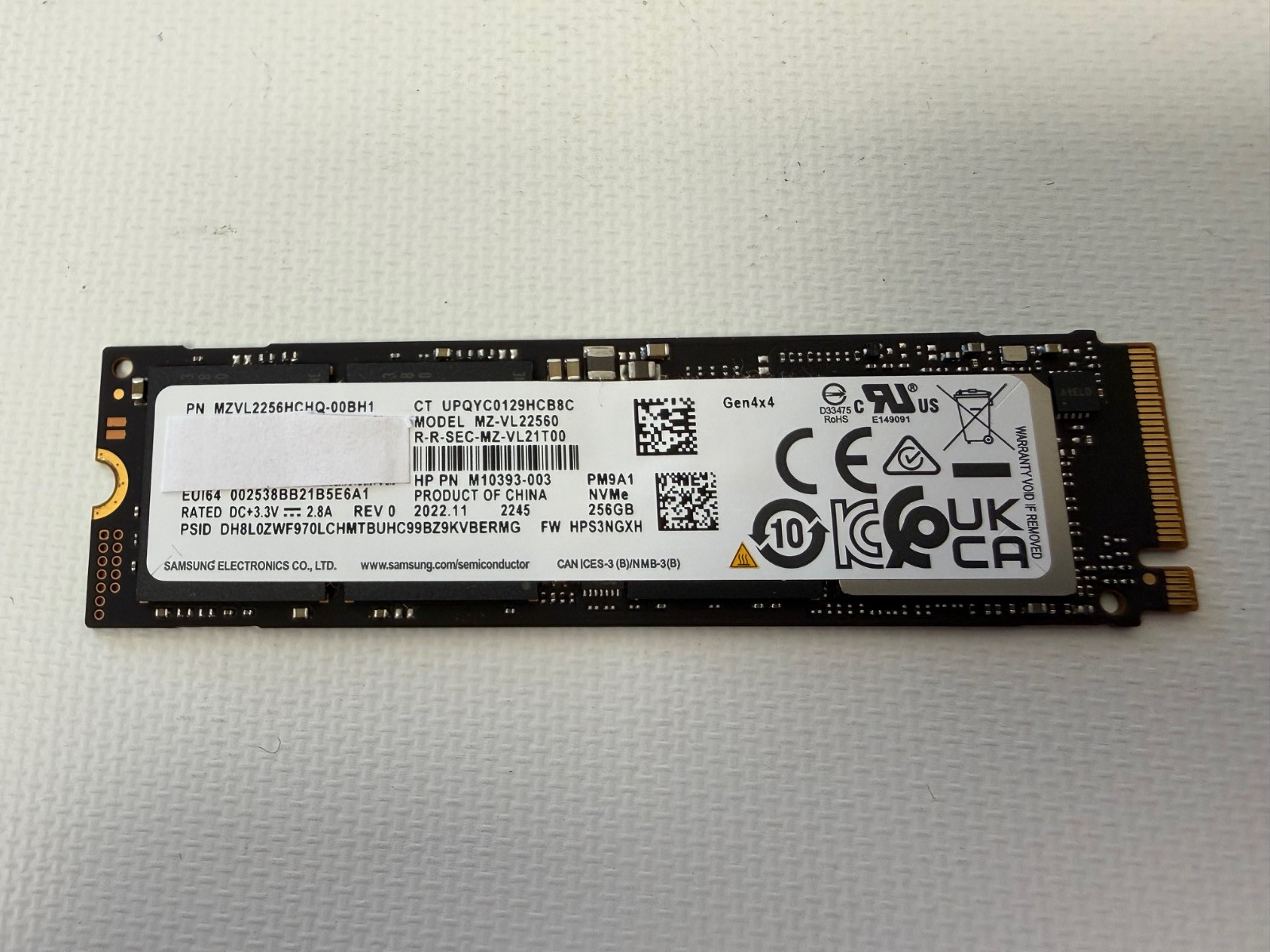 HP M10393-003 256GB NVME SSD PM9A1 PCIE GEN4X4 SAMSUNG MZ-VL22560