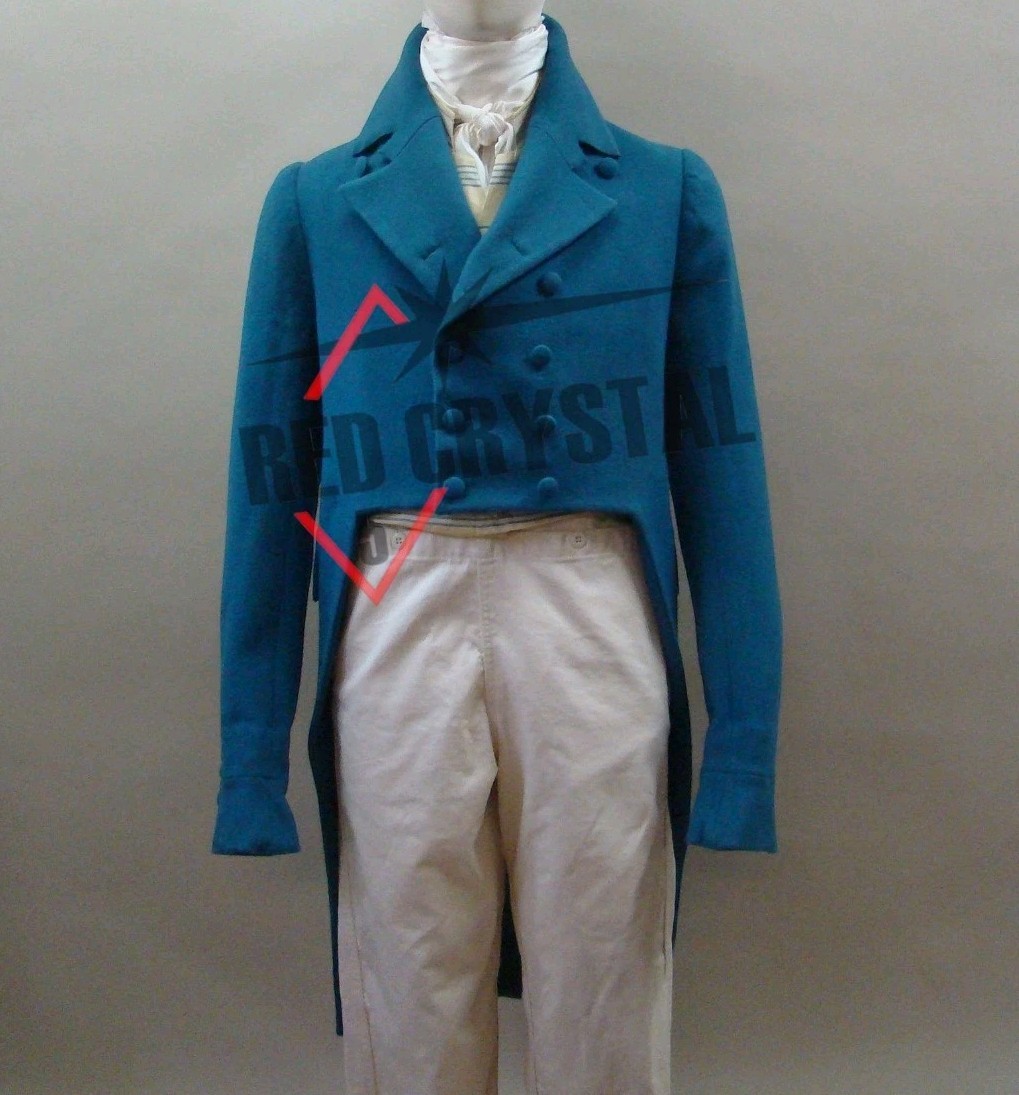 New Georgian Double Breasted Regency Tailcoat, Blue Wool 18th Century Tailcoat