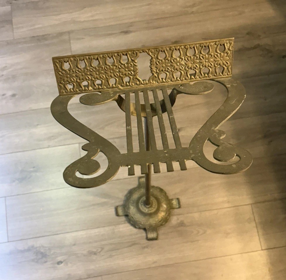 Vintage Ornate Floral Brass Music Stand Antique Adjustable Height