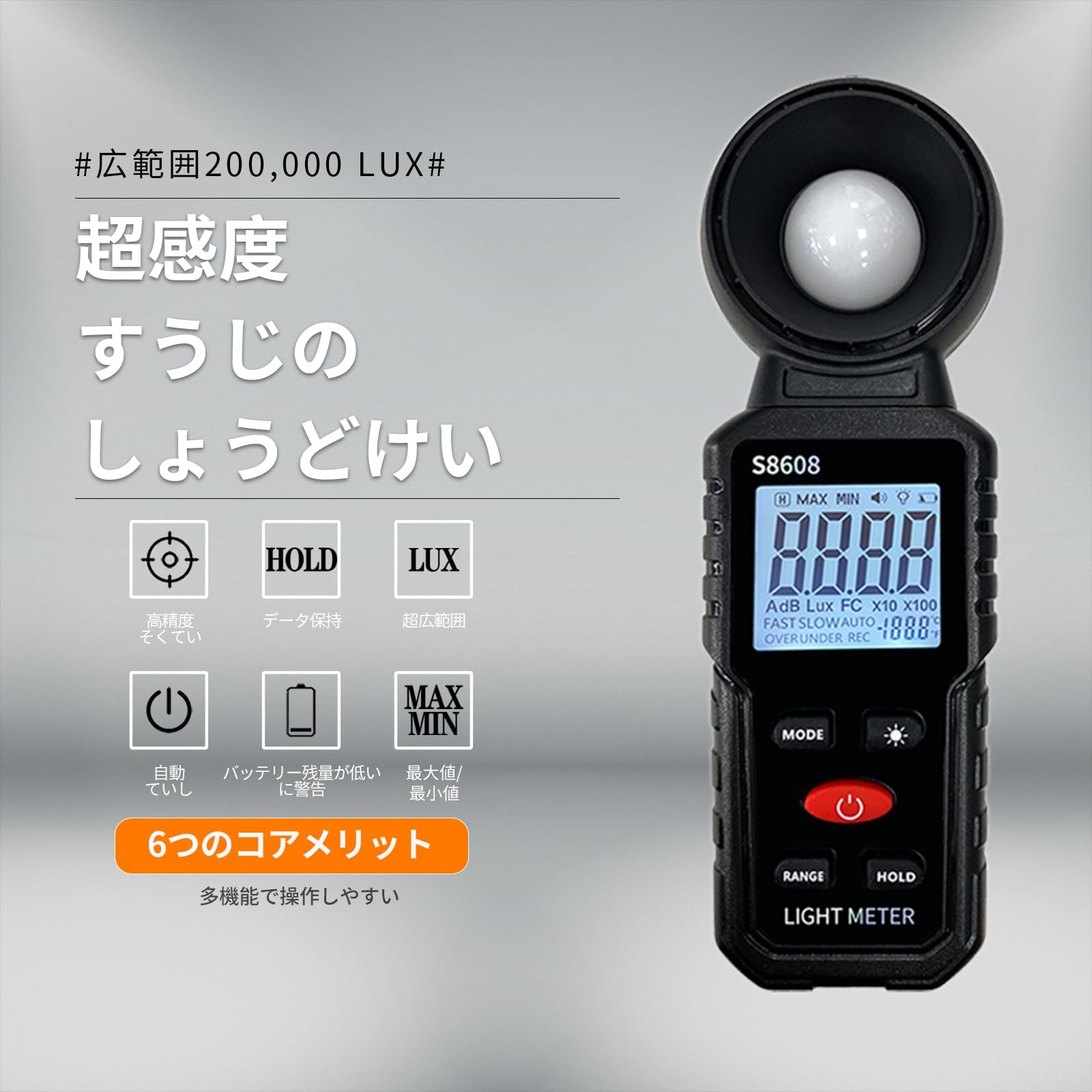 Digital Illuminance Light Meter Tester 200,000Lux Meter (18,500FC) Luxmeter L...