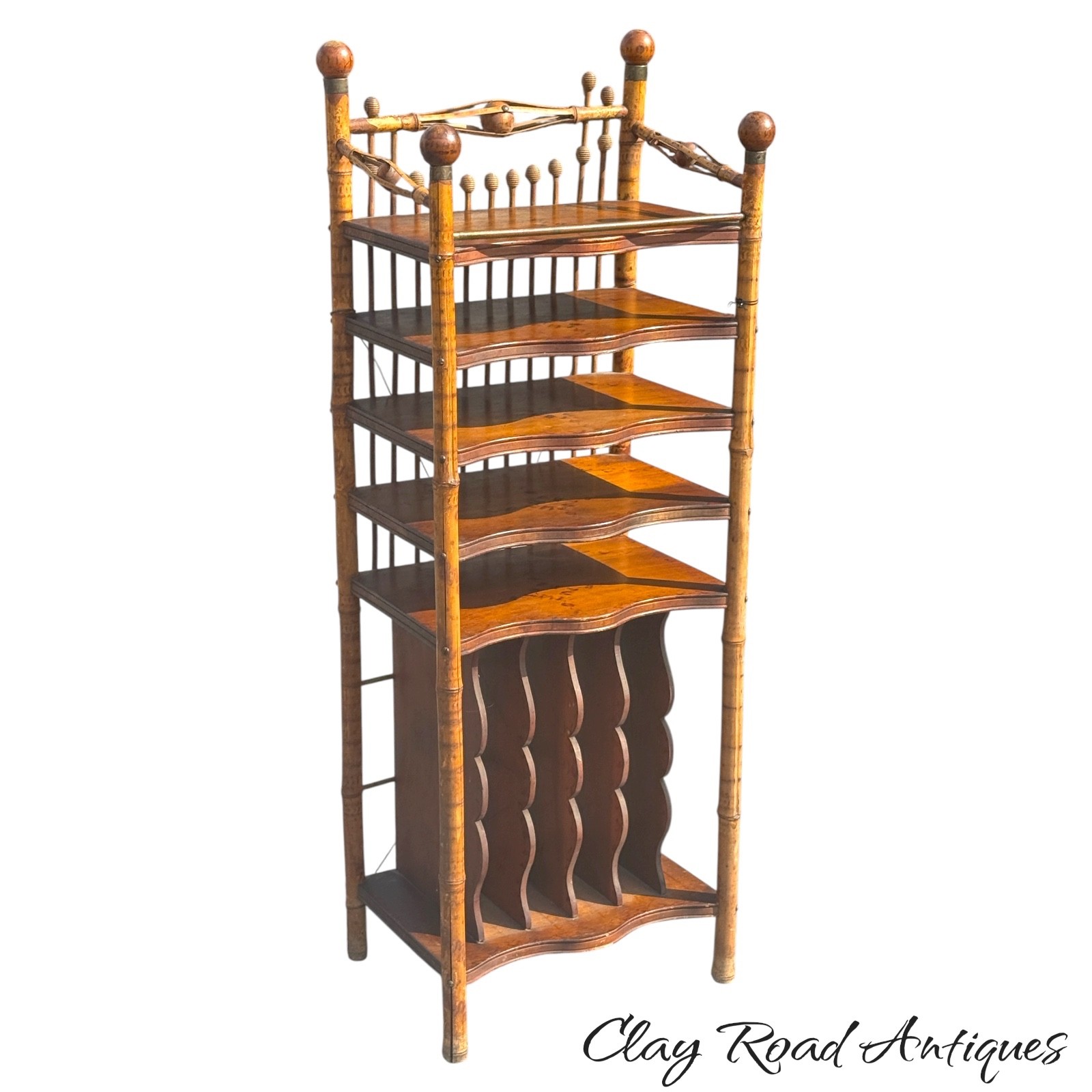 antique victorian stick and ball eastlake bamboo bookshelf magazine rack 1890