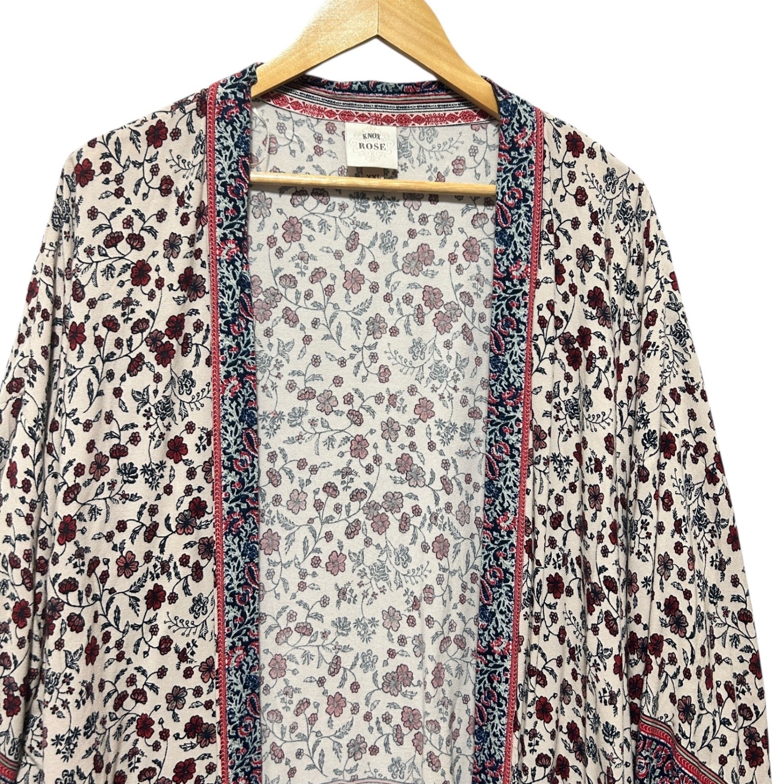 Knox Rose Womens Kimono XXL Cream Floral Paisley Boho Border Festival Hippie