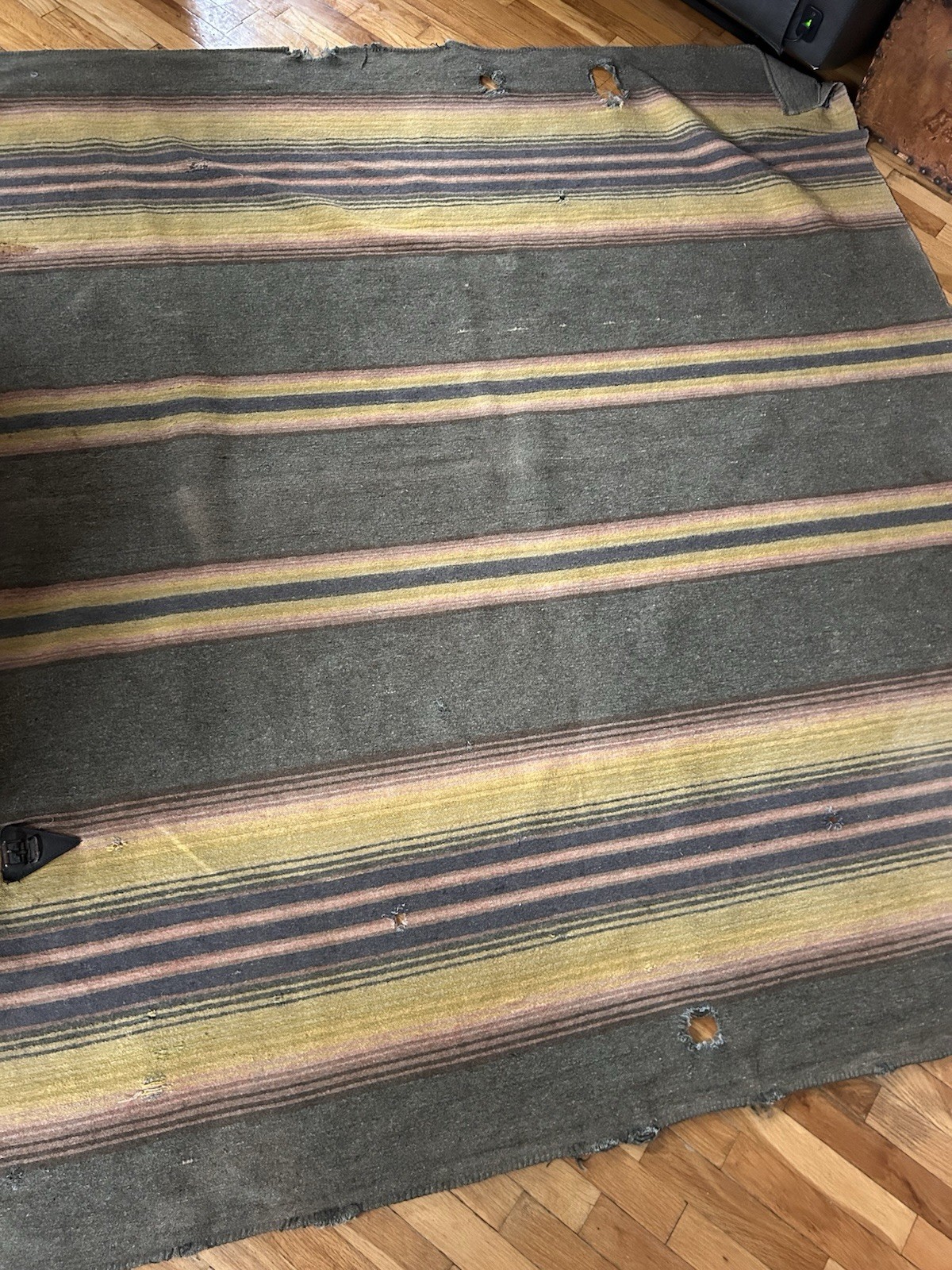 Antique Vintage Wool Horse Blanket Leather Strap Buckle Primitive Equestrian