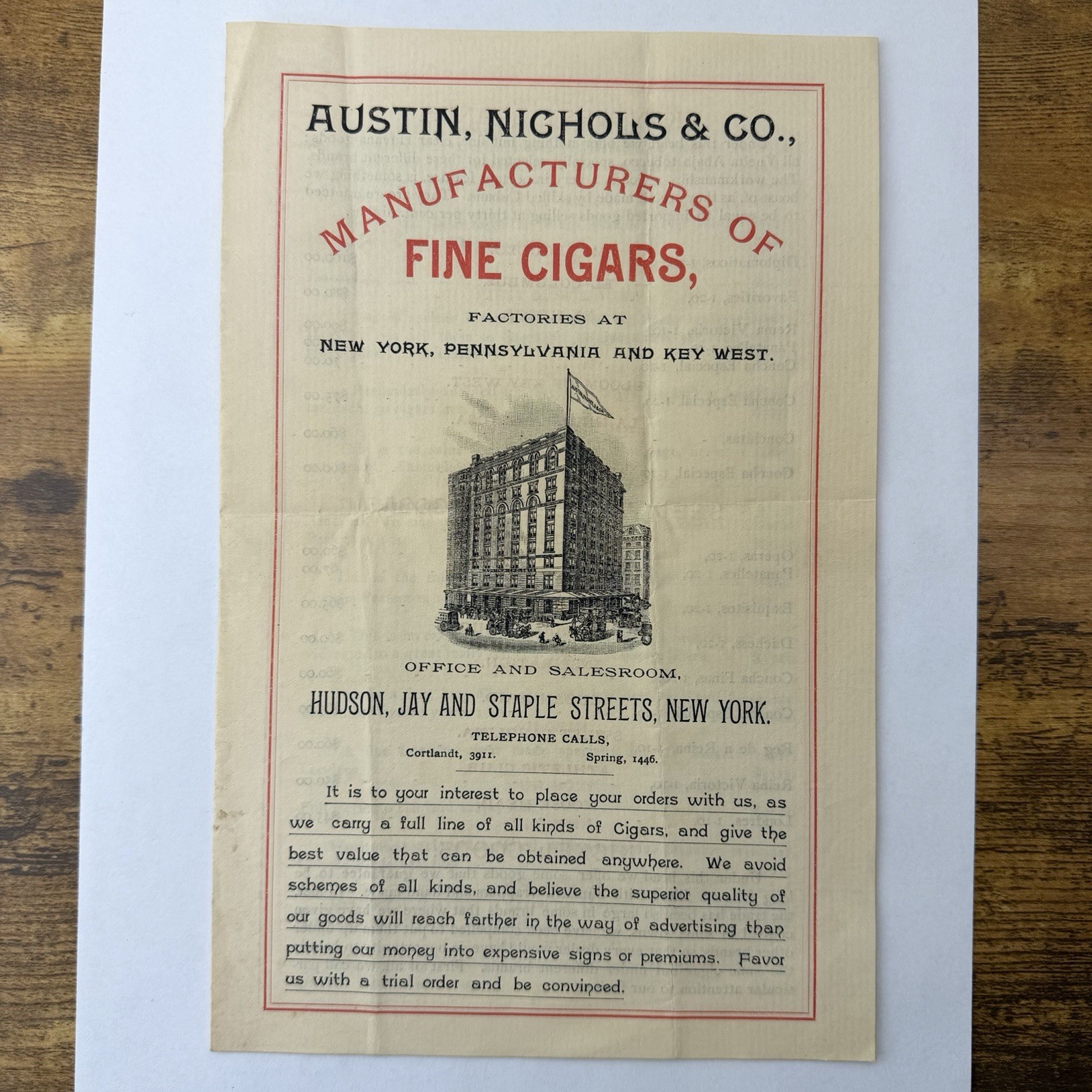 1890s-1900s Austin Nichols & Co. Cigar Catalog Price List New York Key West