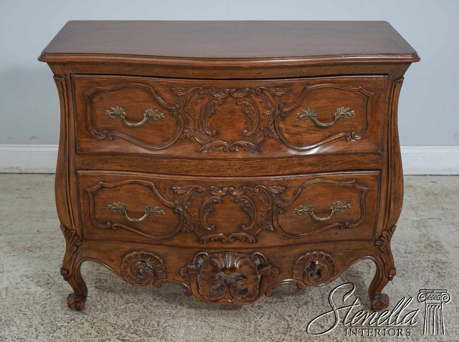 61893: Pair Italian Carved Walnut Finish Commodes Chests