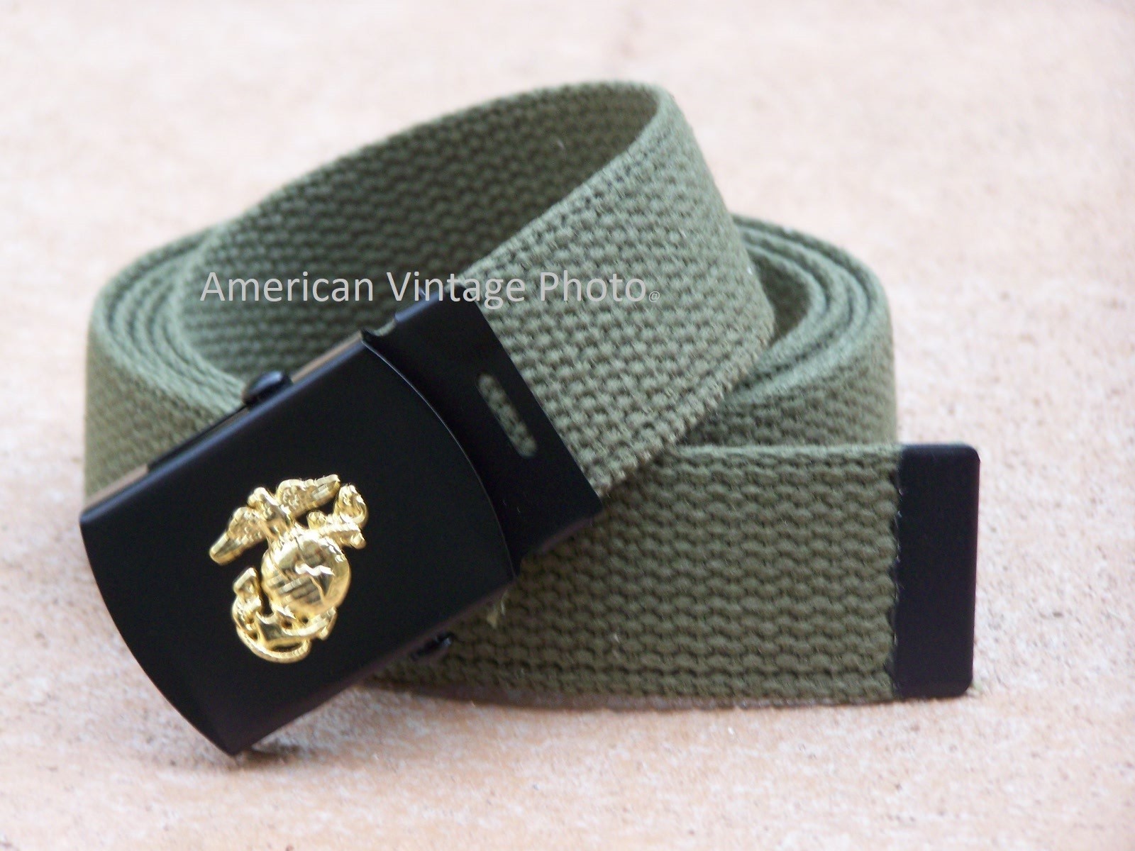 Belt USMC Marine Corps Style OD Green Web Canvas 100% Cotton Licensed Buckle