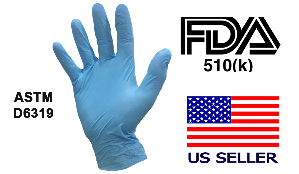 Blue Nitrile Medical Exam Gloves Powder Free XS, S, M, L, XL - 10 to 1000 Count