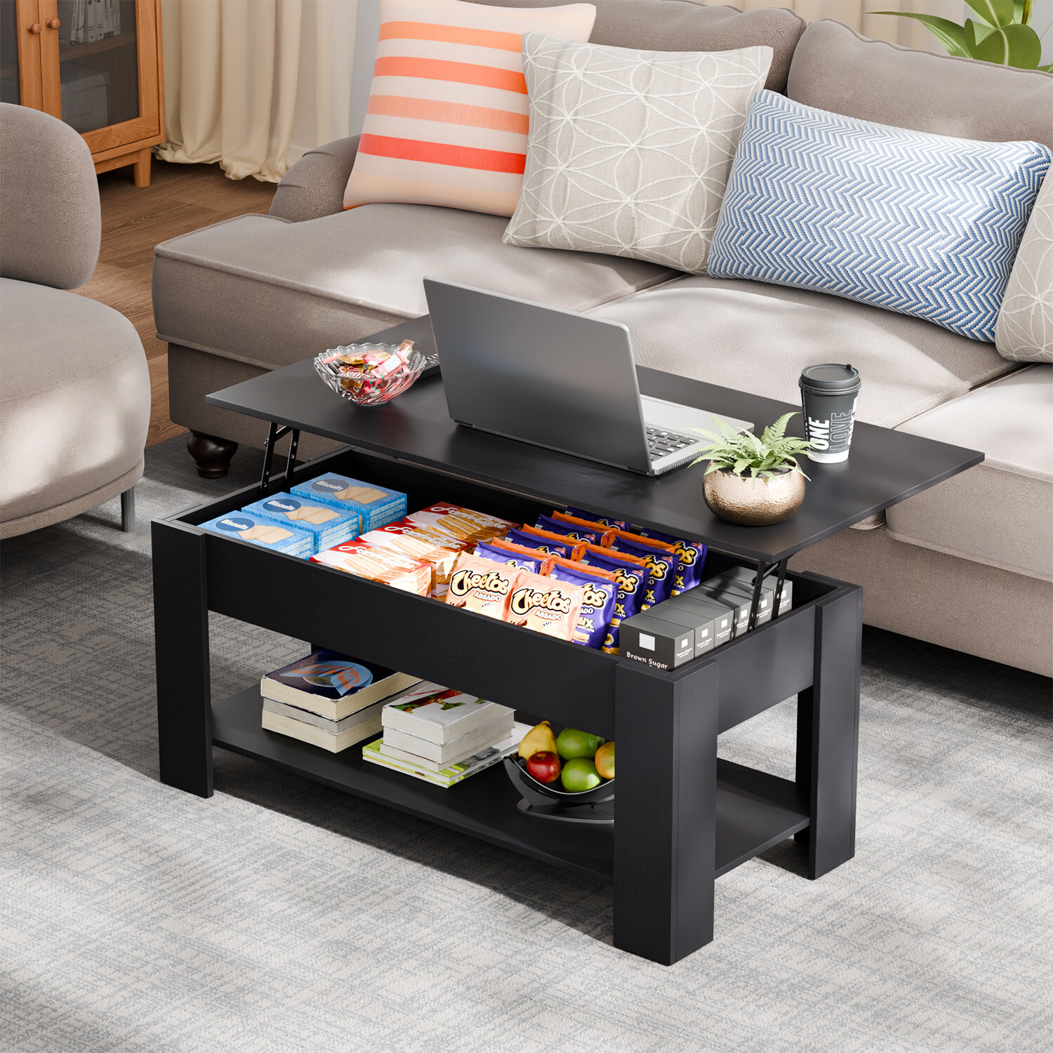 Coffee Table Lift Top Coffee Tables with Hidden Compartment and Storage Shelf