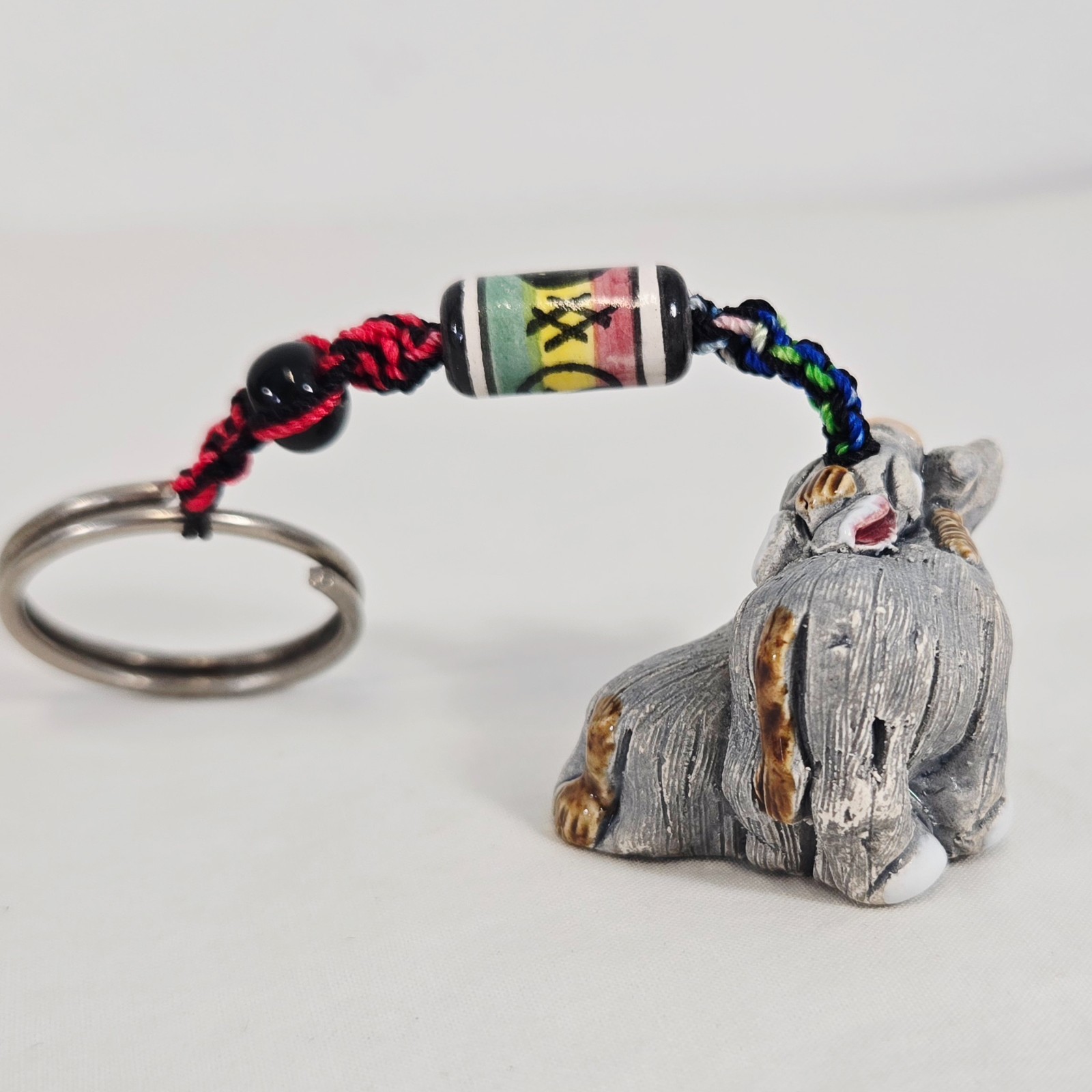 Vintage Handcrafted and Carved Soapstone Donkey Key Ring Peru Souvenir 1.5"