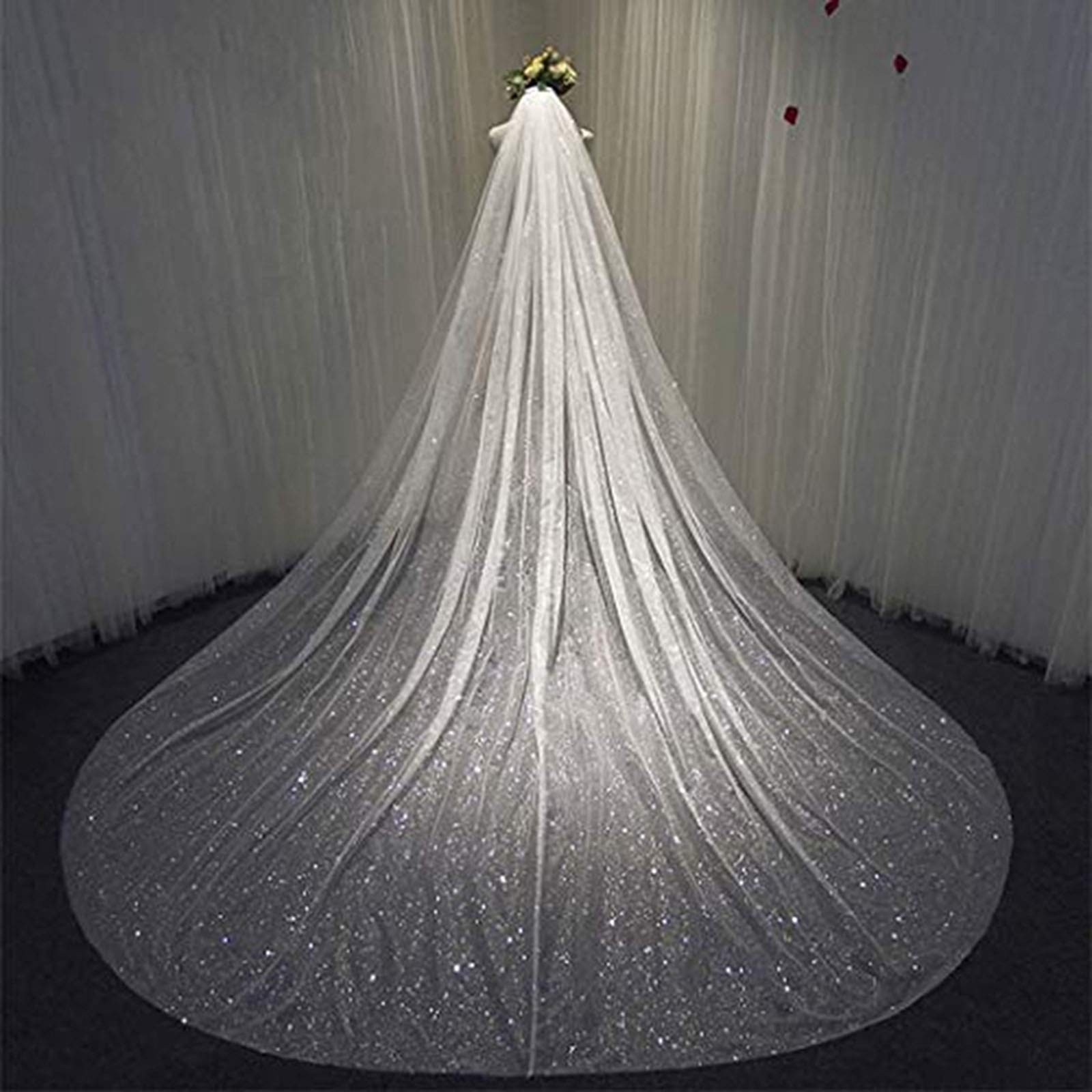Sparkle Cathedral Wedding Veil Long Glitter Bridal Veils with Comb for Women ...