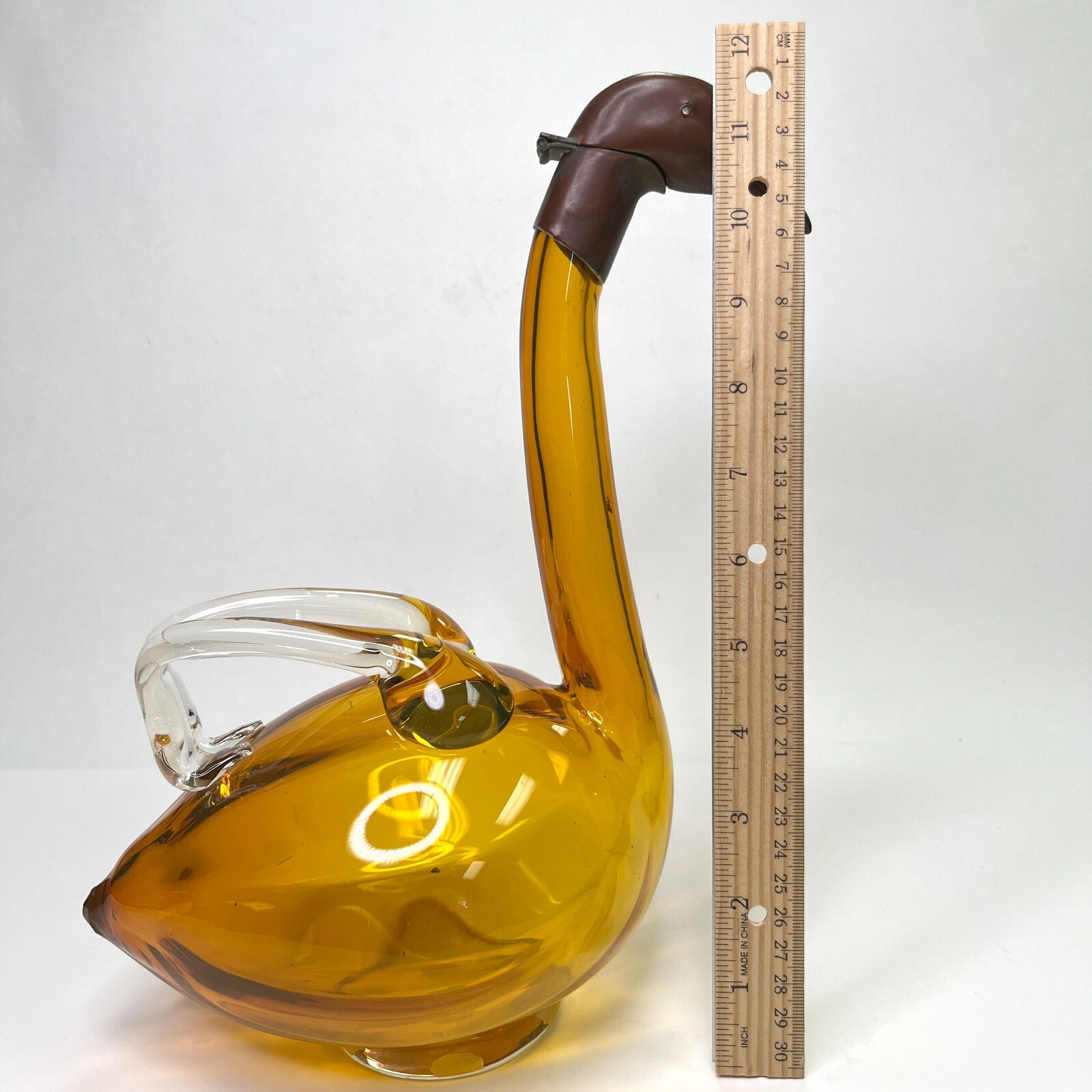 Czechoslovakia Amber Glass Decanter Goose Swan Duck Claret Jug