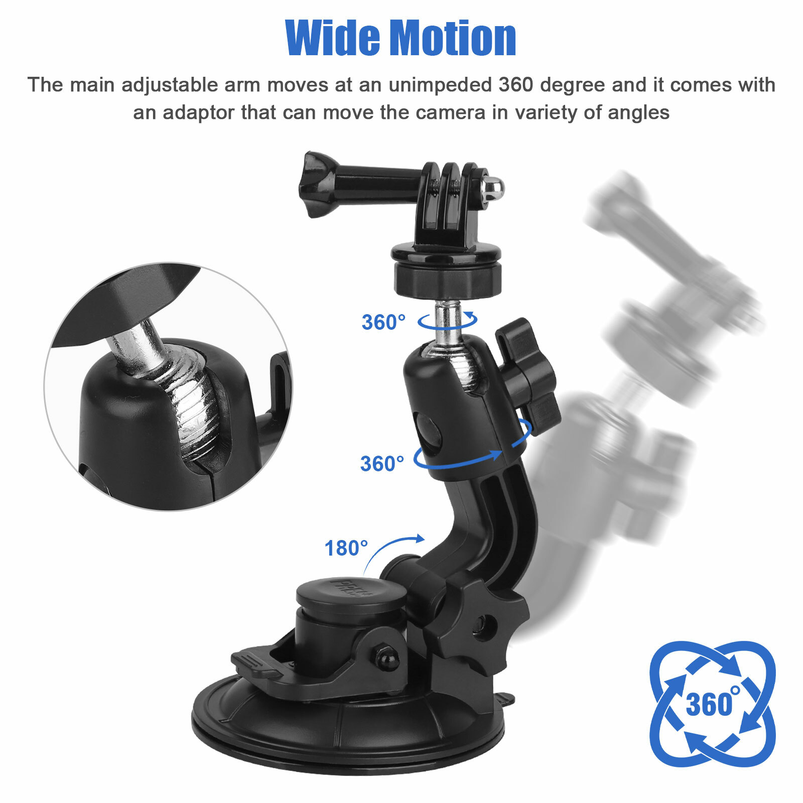 Car Suction Cup Bracket 360°Rotation Mount For GoPro Hero DJI OSMO Action Camera
