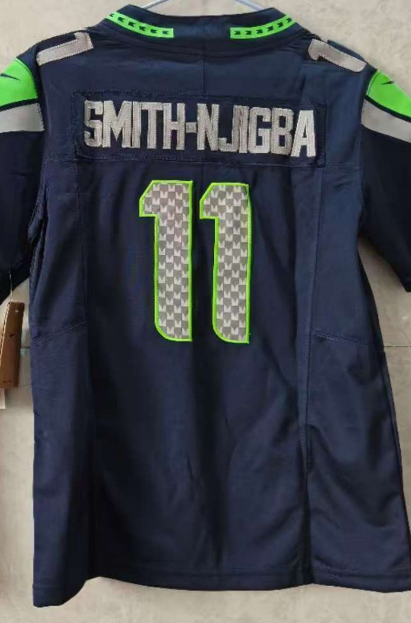 ​​Tariffs​ Free~ YOUTH'S Jaxon Smith-Njigba #11 Seahawks FUSE Navy Sewn Jersey.