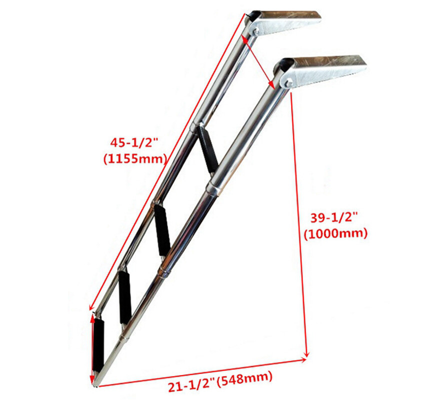 1155mmStainlessSteel Telescopic 4Step BoatLadder WearResistance Non-slip Durable