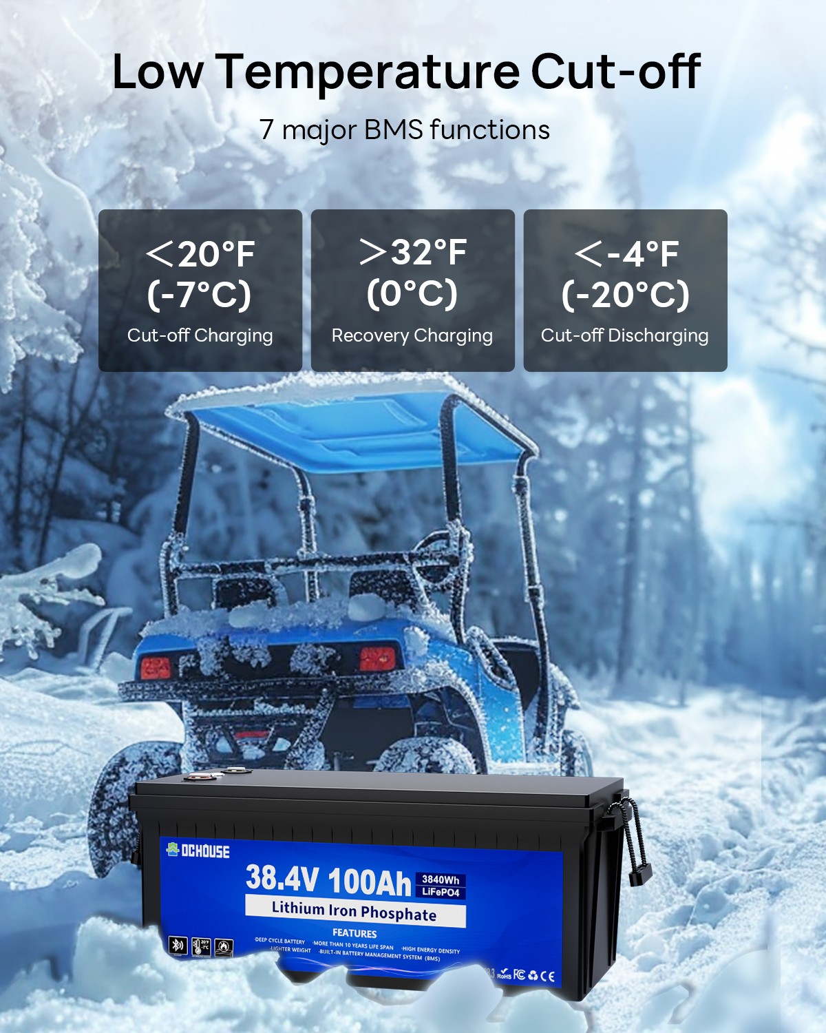 36V 100AH Lithium Golf Cart Battery Bluetooth Trolling Motor RV with 25A Charger