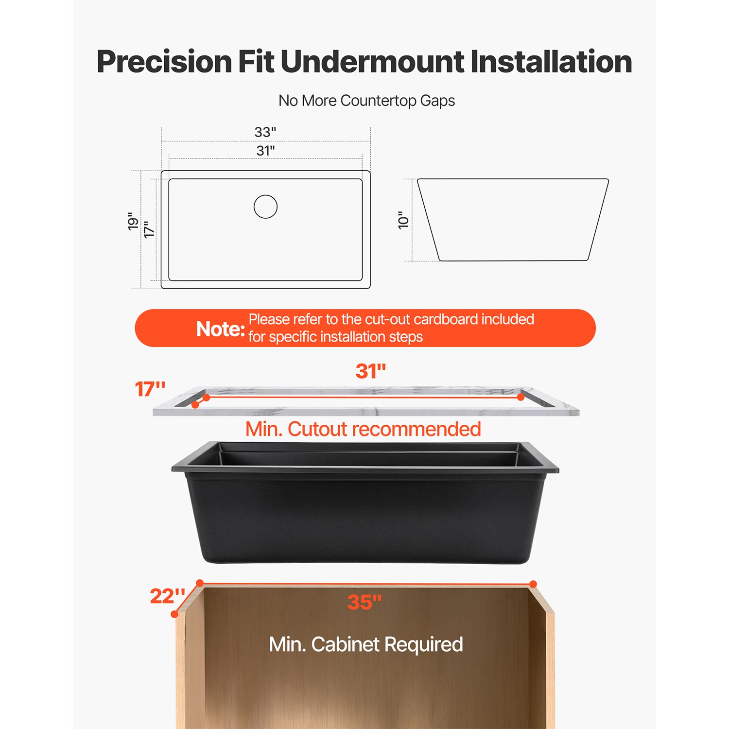 33 inch Granite Kitchen Sink Undermount Single Bowl Drop-In Basin for RV Bar