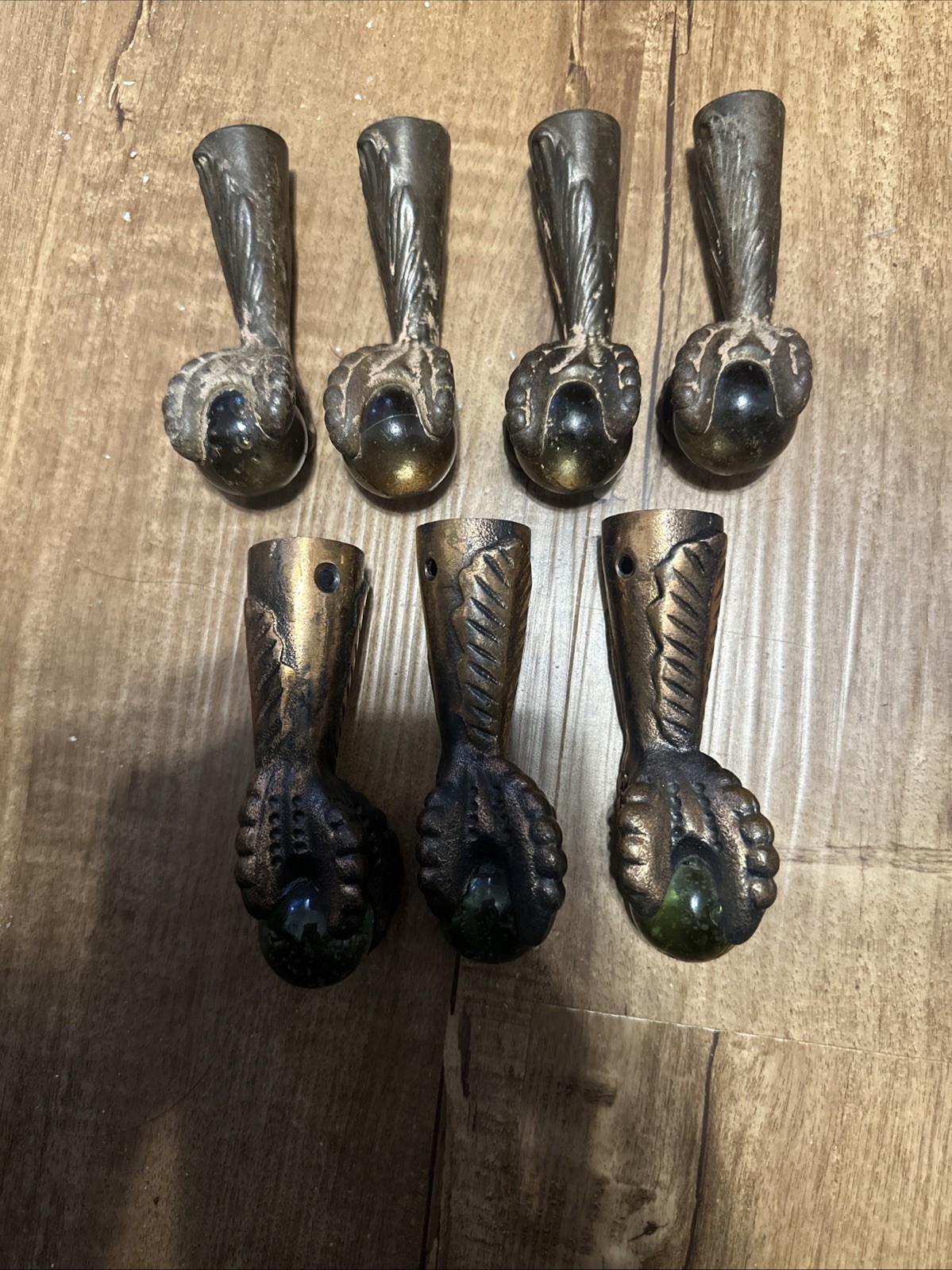 Lot Of 7 Antique Cast Iron Eagle  Claw glass Ball Foot / Piano Stool Feet