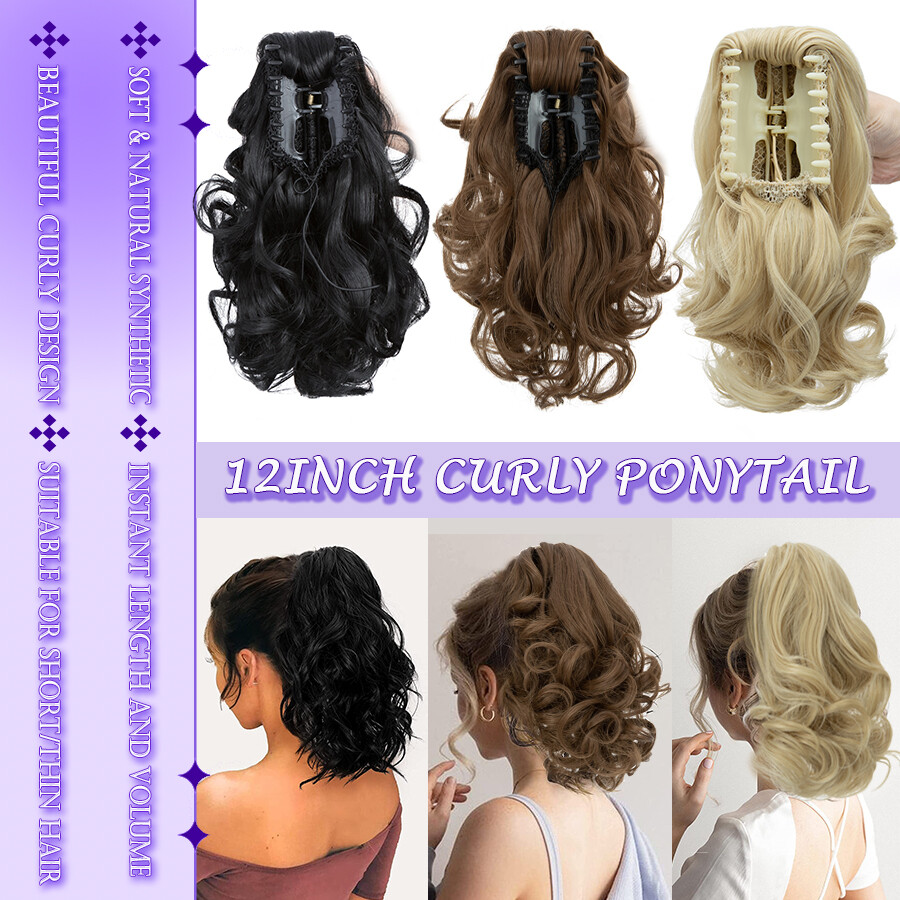 14" Short Claw On Ponytail Hair Extensions Natural Clip Pony Tail Thick As Human
