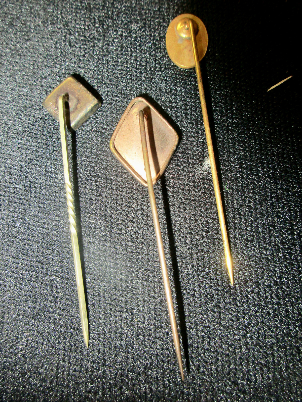 Group of 3 Vintage Stick Pins 1 GF patterned 1 Oval Mother of Pearl 1- Goldstone