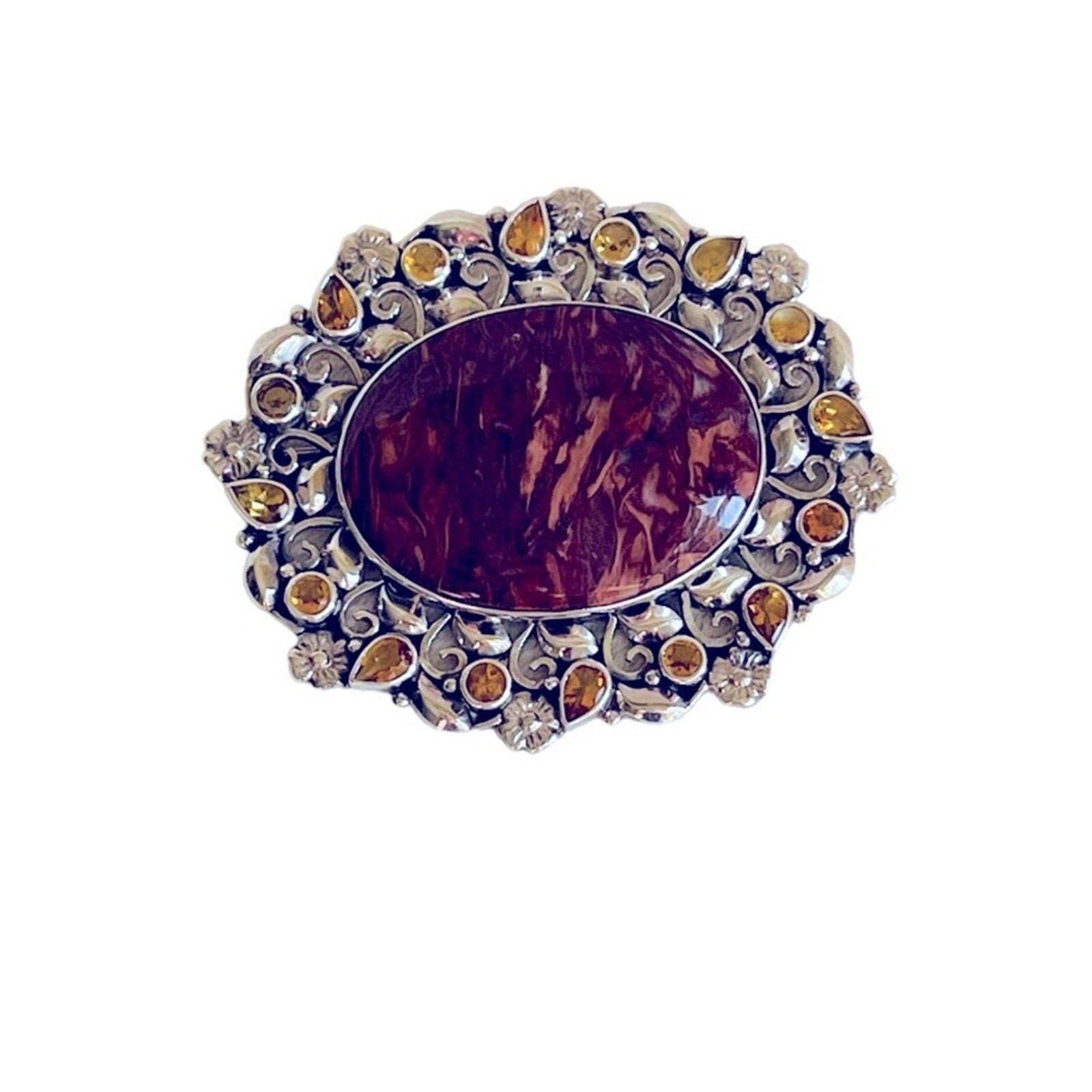 Brooch Pendant Sterling Silver Himalayan Agate Citrine Nepal PTI Pin