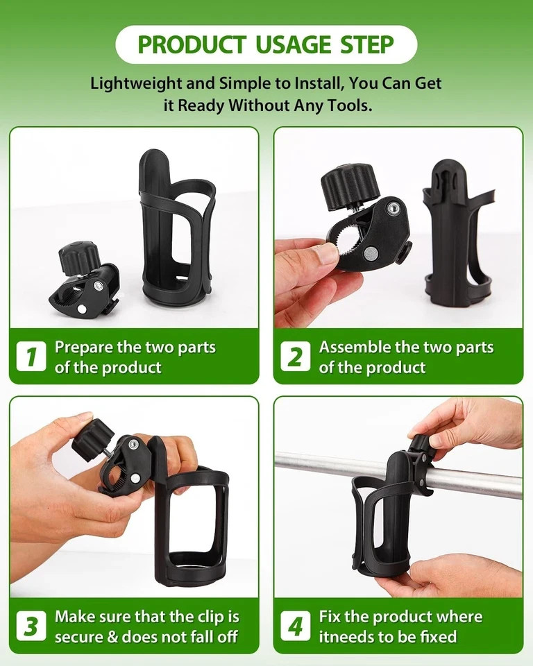 Universal For Wheelchair Walker Rollator Bike Stroller 360° Beverage Cup Holder