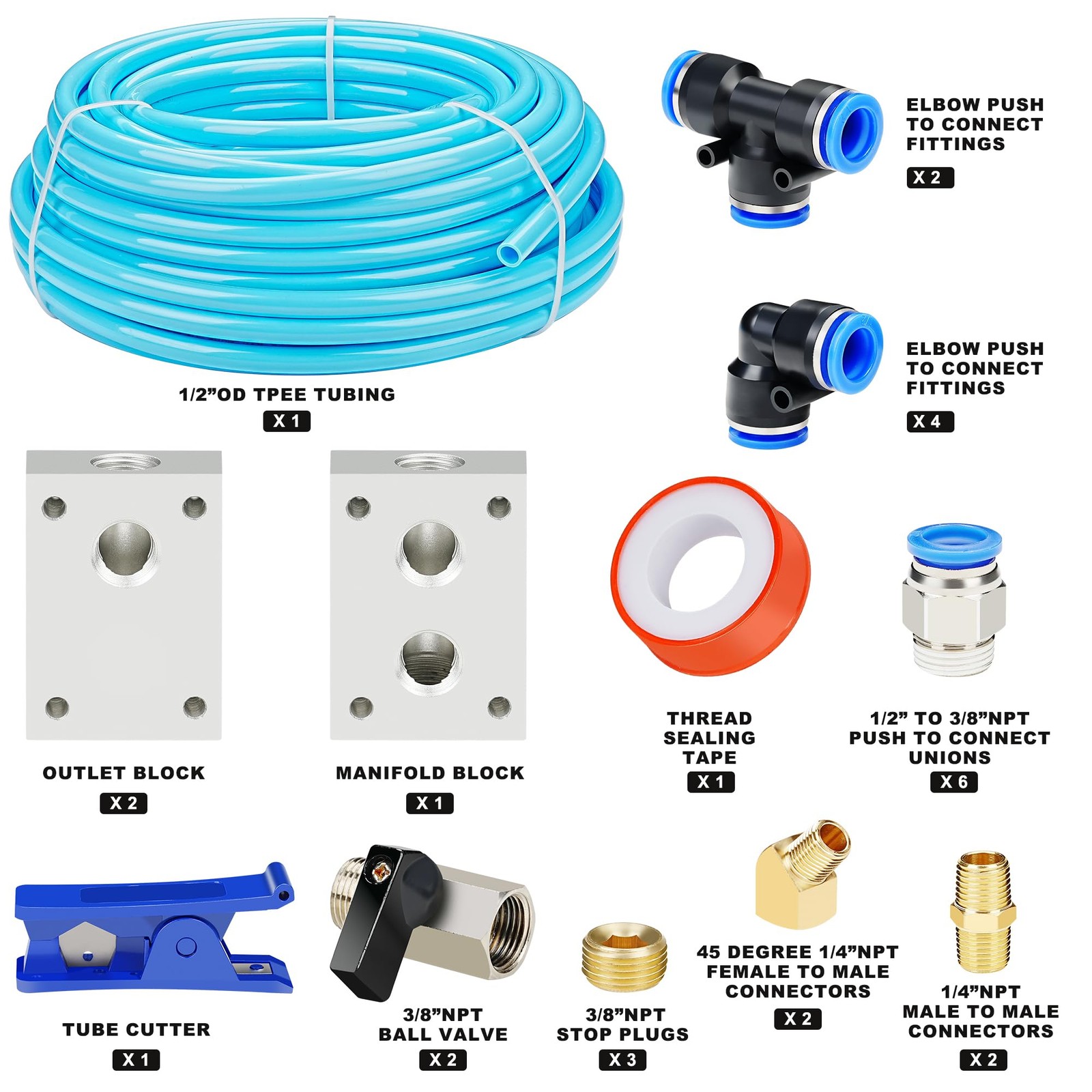 1/2″OD Compressed Air Piping System and Shop Line Kit