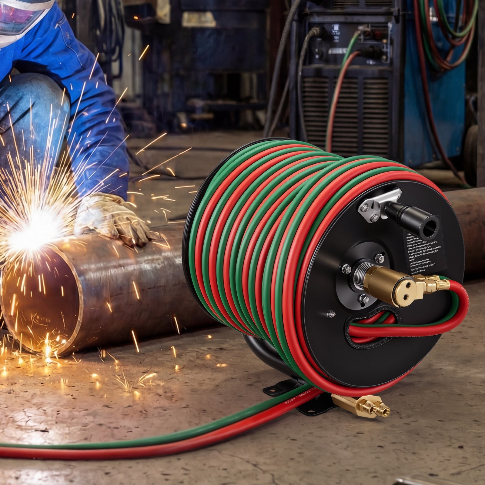 VEVOR Retractable Welding Hose Reel Hand Crank Hose Reel with 1/4" x 100FT Hose