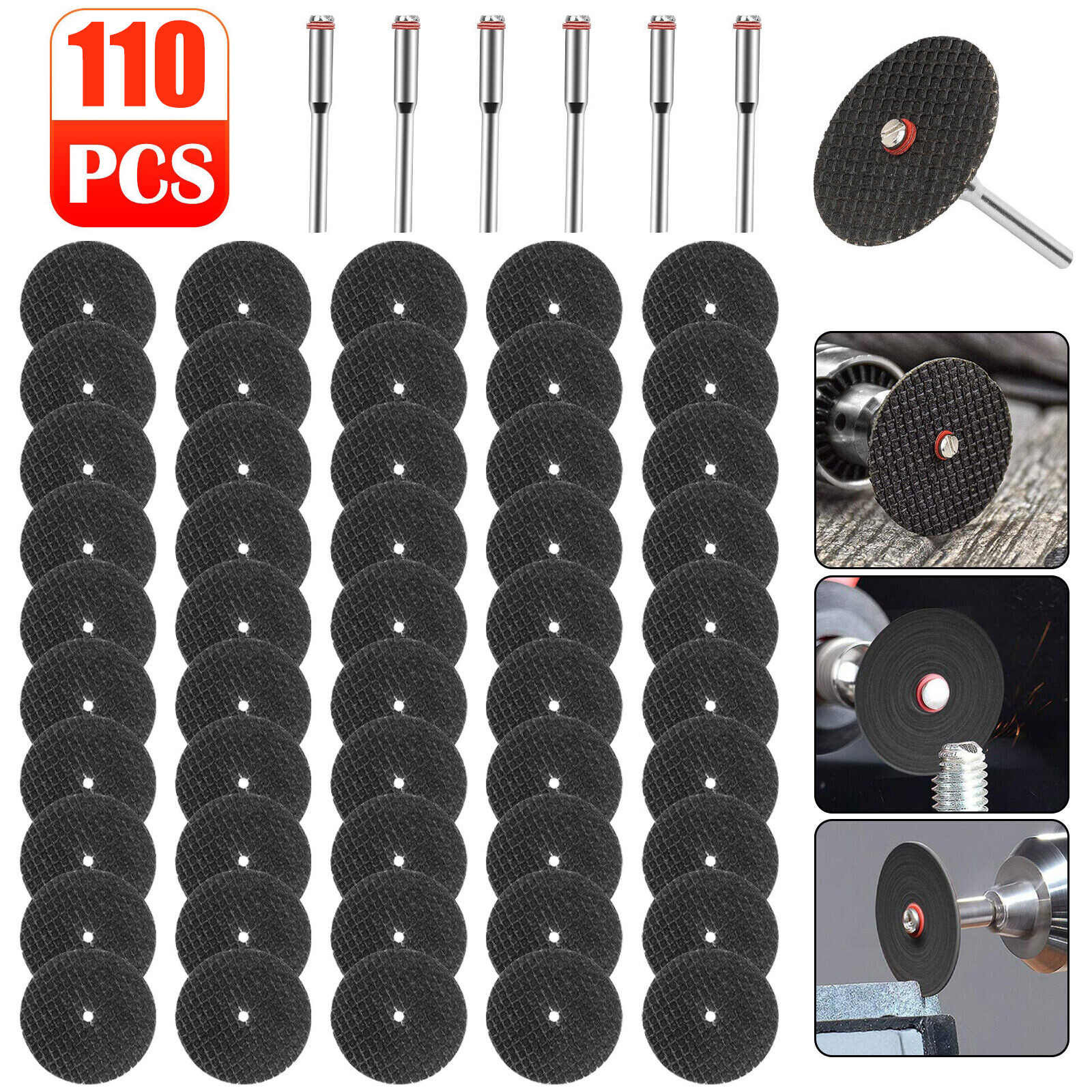 110x Fiberglass Metal Cut Off Wheel Rotary Disc w/3Pcs 1/8" Mandrel f or Dremel