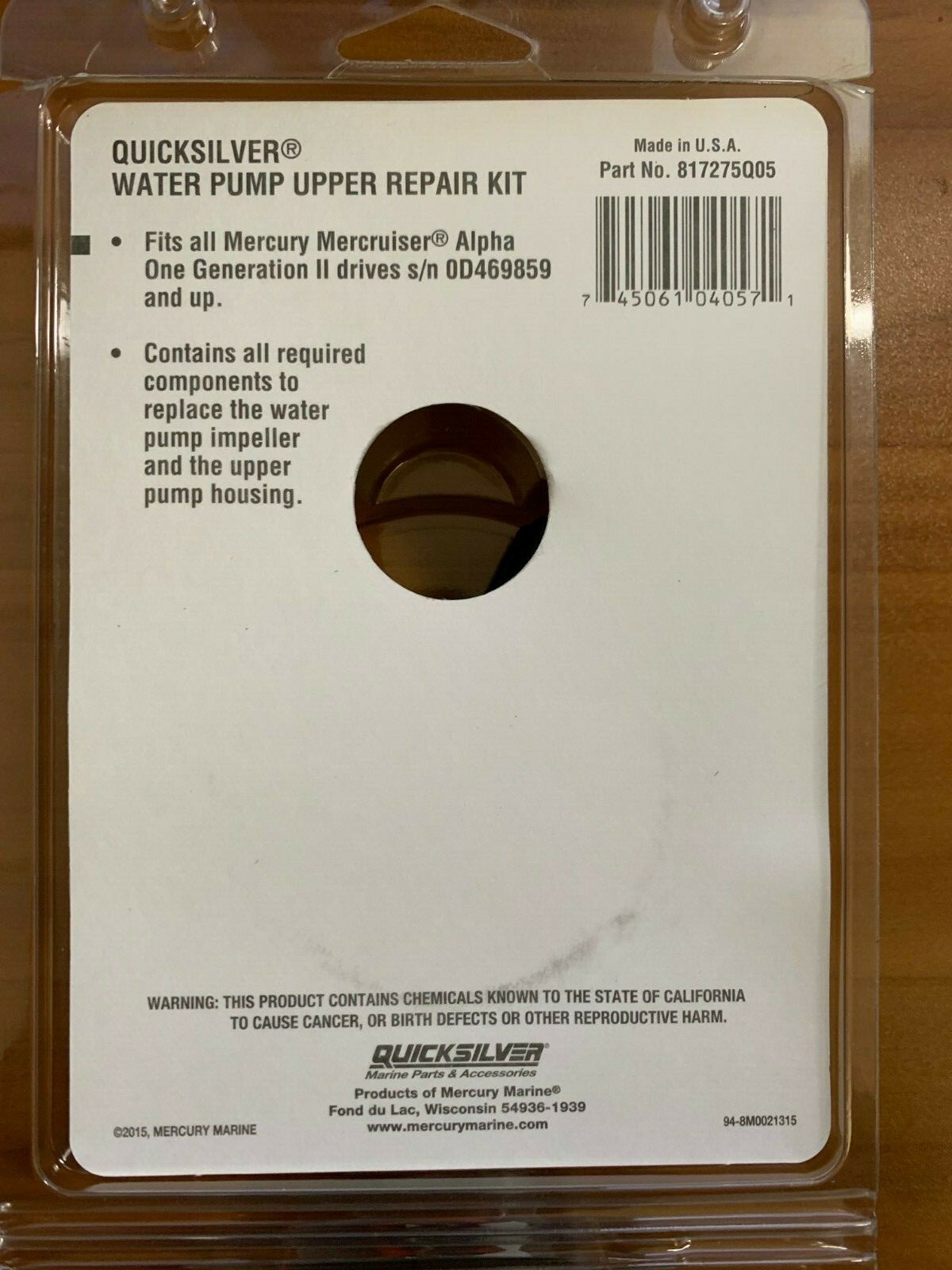 OEM MerCruiser alpha one 1 gen 2 two water pump impeller service kit 817275Q05