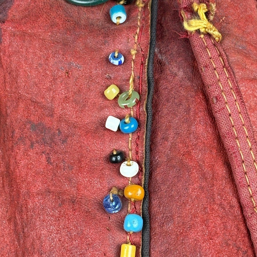 1880 - 1920 Handmade Red Leather Beaded Ceremonial Coat Native American Western