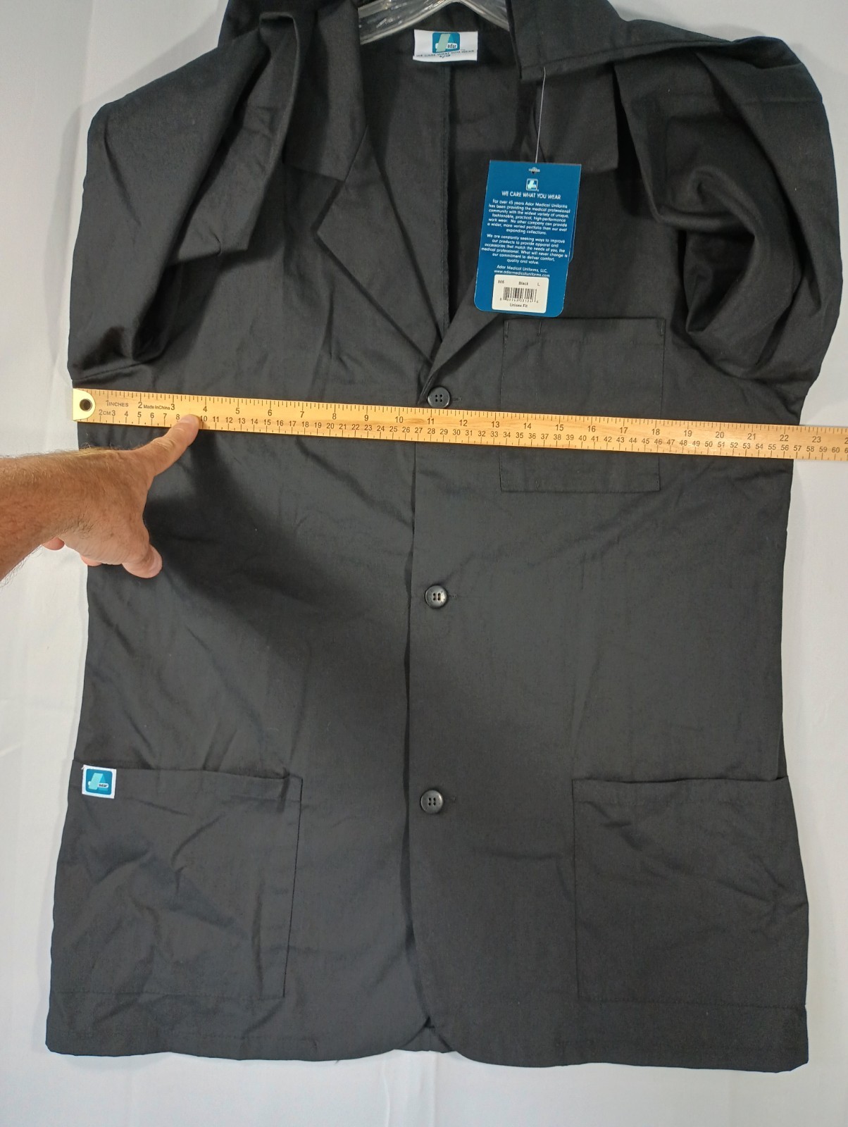 Adar NEW Unisex Large Black Doctor Nurse Multiple Pockets Consultation Coat