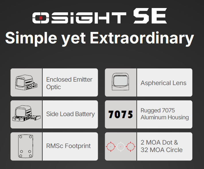Olight Osight SE RMSc Footprint Enclosed Red Dot Multi-Reticle Sight with Batter