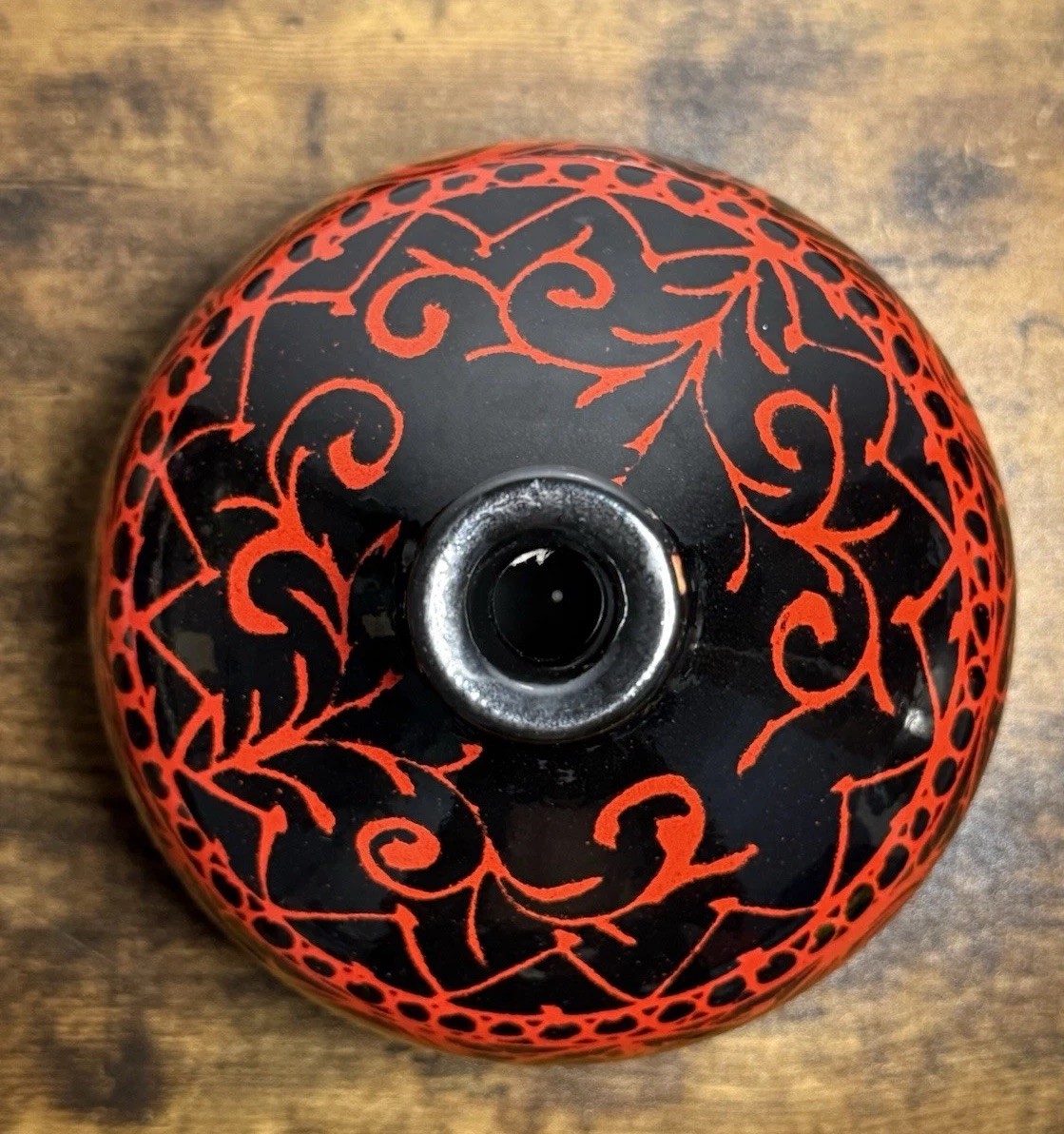 Vintage MCM Raymor Italy Pottery Vase Red & Black Beautiful Pattern MCM - Rare!