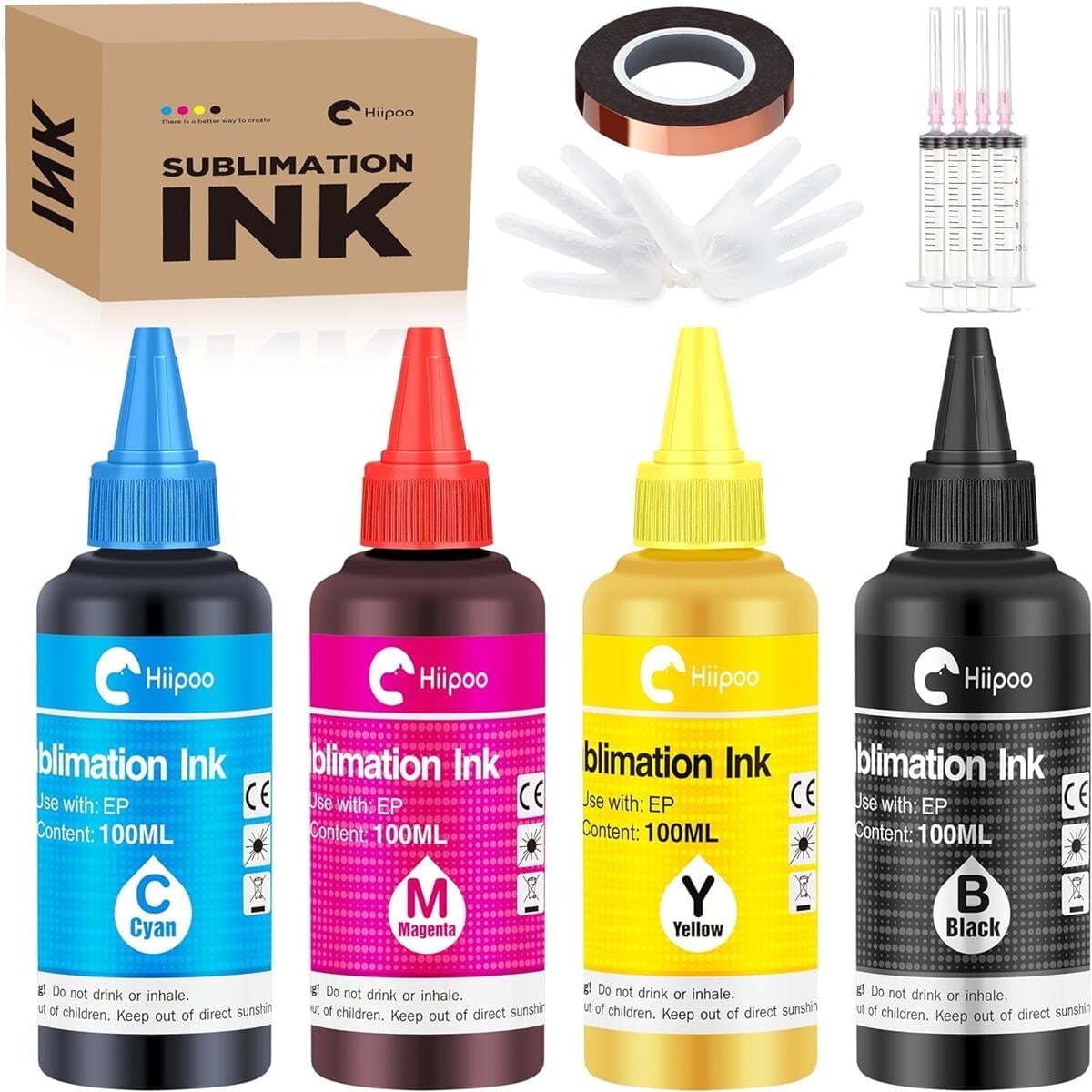 Hiipoo 4 Pack Sublimation Ink Refilled for ET2400 ET2720 ET2760 ET-2803 XP4100