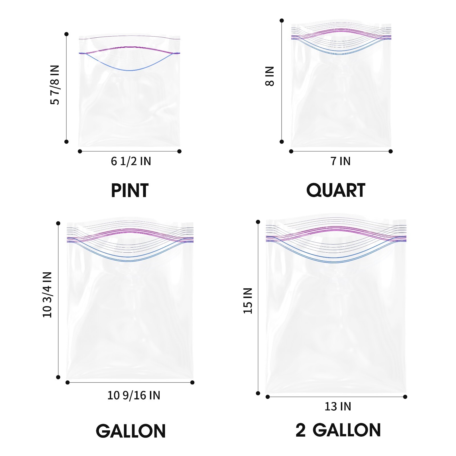 Food Storage Zip-lock Bags, Thick & Double Zipper Seal, Food Grade, Value Pack