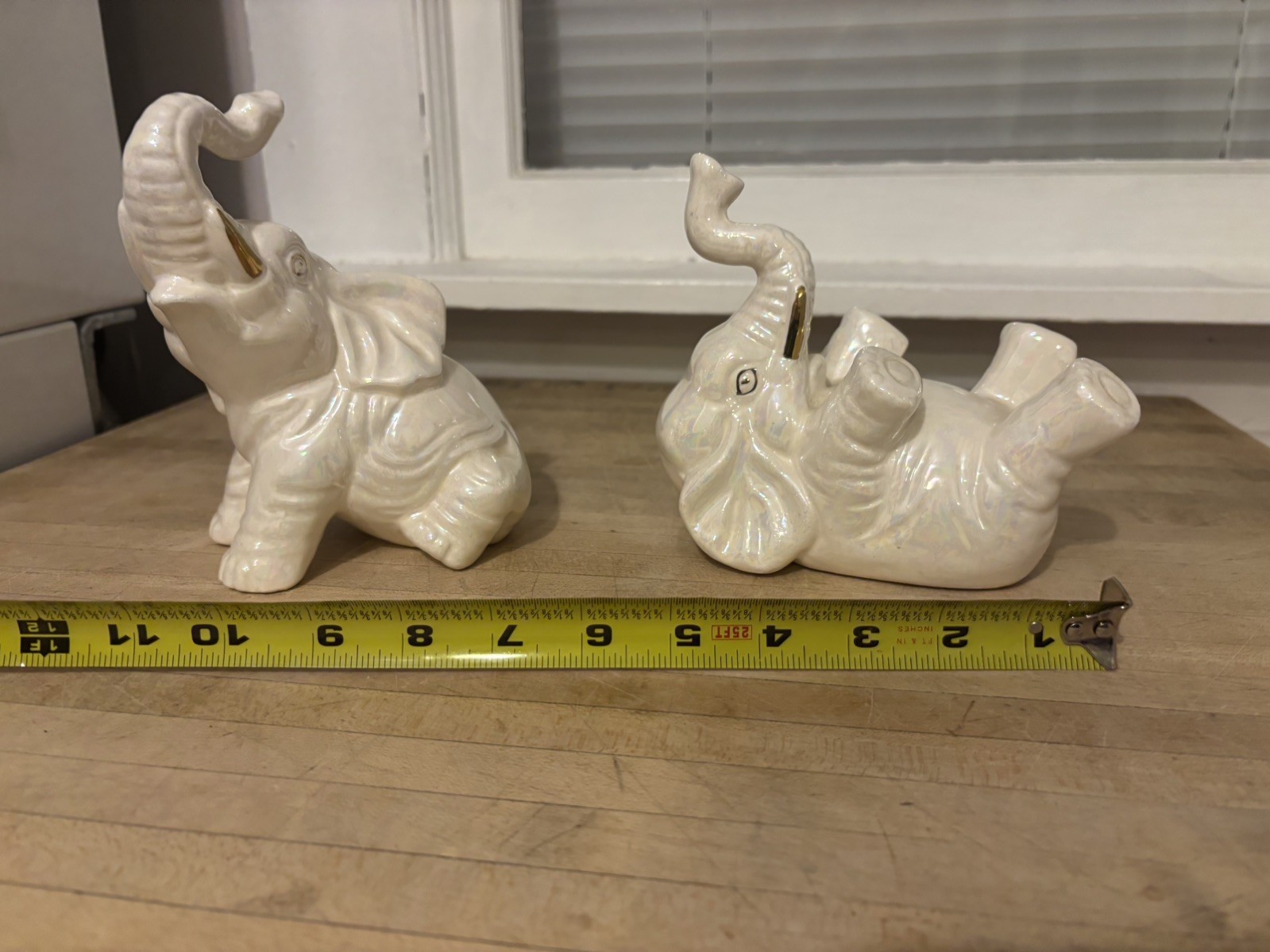 Vtg Lustreware Elephant Figurine 1950's Trunk Up LusterWare Gray & Pink MCM set