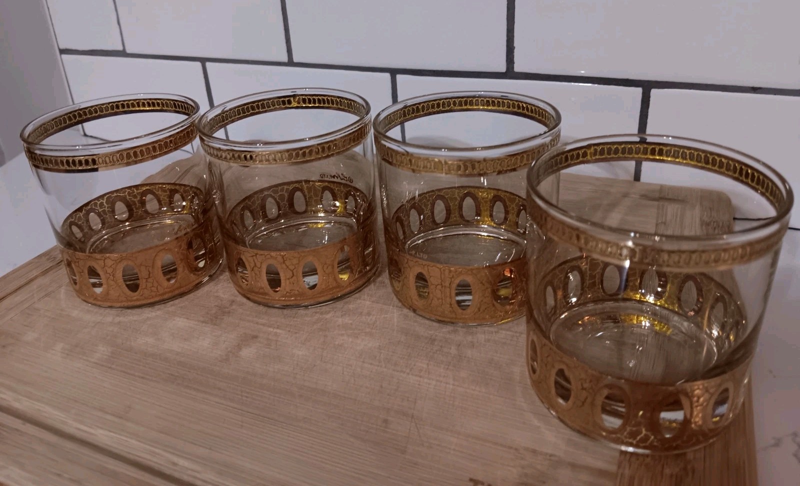 Vtg MCM 60s Culver Antigua Cocktail Shaker Low Ball 5 Pc Barware Set 22k Gold