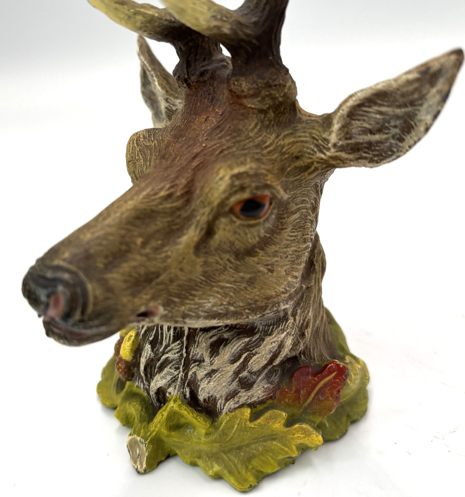 Antique Austrian Cold Painted Bronze Deer Head Stag Elk Pen Rest Holder Detail