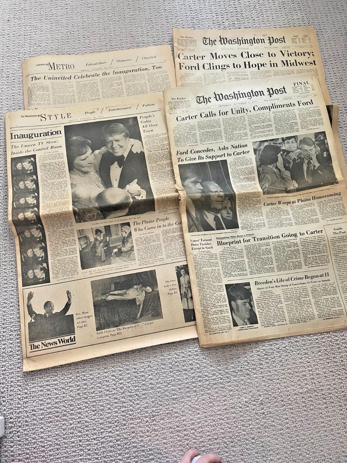 VINTAGE! Washington Post Carter Presidency Newspapers 1976-77 Set of 6