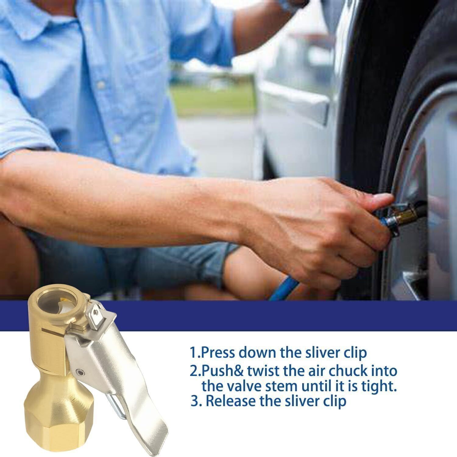 1/4" NPT Air Chuck Nozzle, Open Flow Tire Chuck, Lock on Tire Inflator Chuck